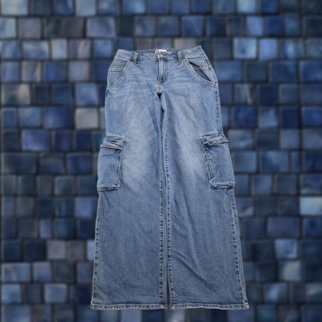 Denime So Womens Blue Stretch Denim Wide Leg Cargo Jeans Juniors Size 11 Baggy Womens Size 32" / US 10 / IT 46 - 1 Thumbnail