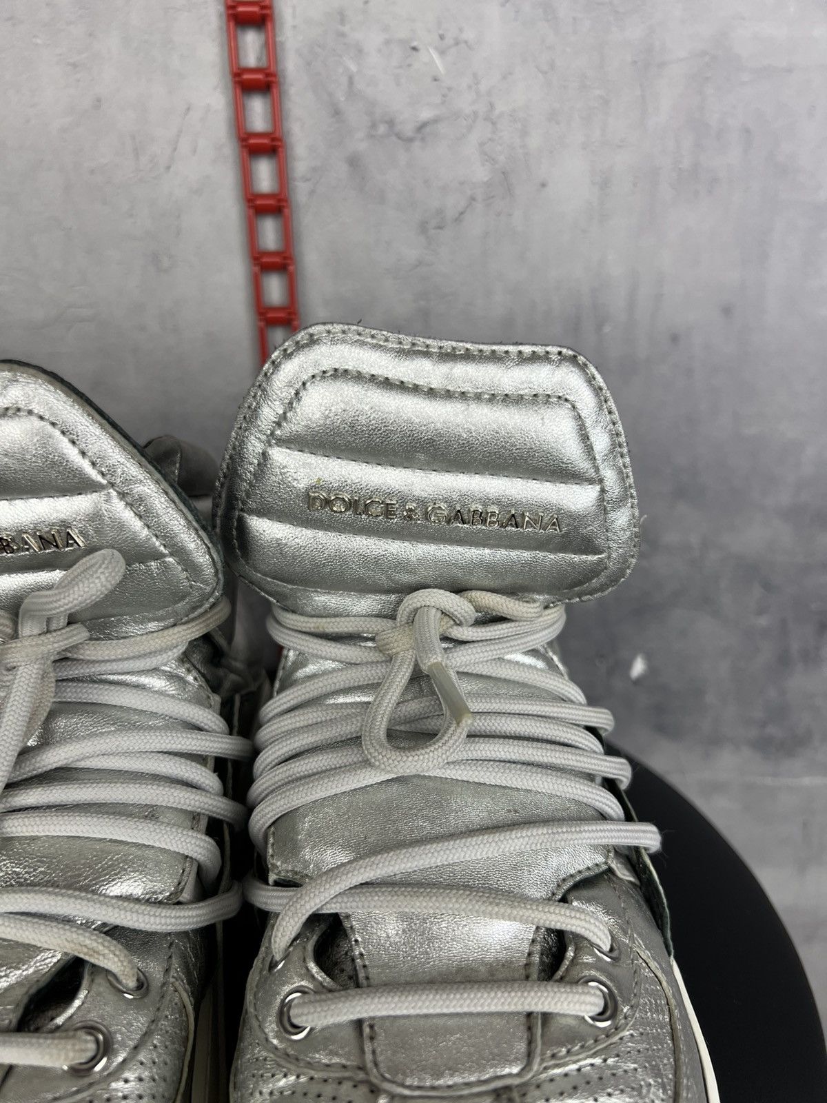 Dolce & Gabbana Dolce & Gabbana Silver Leather High Top Sneakers Size 8,5 Size US 8.5 / EU 41-42 - 8 Thumbnail