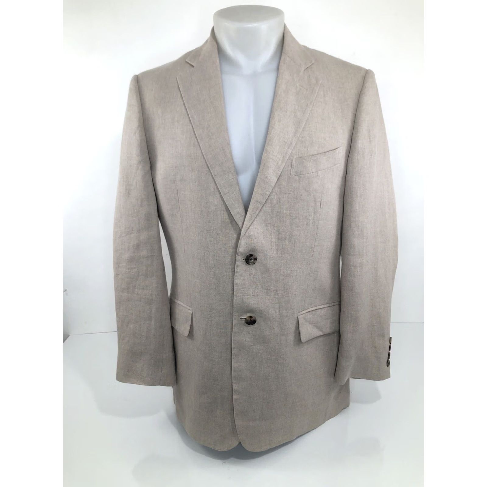 Nordstrom Nordstrom / Ormezzano Italy LINEN Blazer Jacket - Mens 40R Beige - EXCELLENT Size 40R - 2 Thumbnail