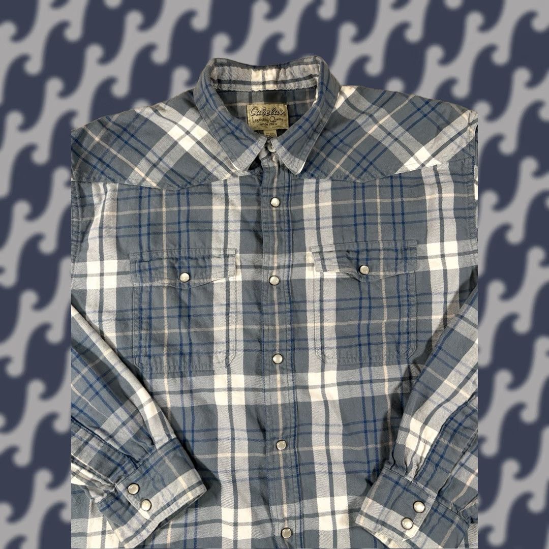 Vintage VINTAGE Cabela's Flannel Shirt Plaid Western Pearl Snap Cotton Men’s XL PW White Size US XL / EU 56 / 4 - 1 Thumbnail