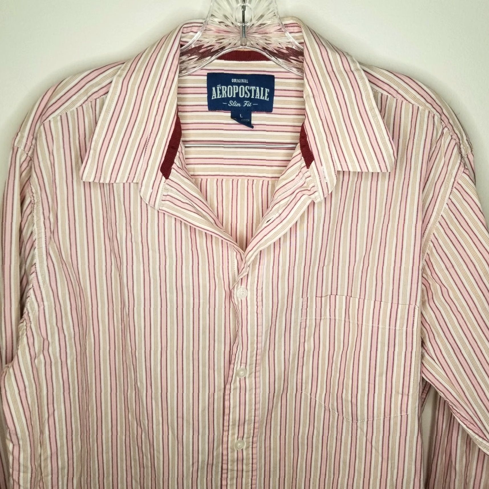 Aeropostale AEROPOSTALE Slim Fit Button-Up Shirt Mens Long Sleeve Size L Pink Yellow Shirt Size US L / EU 52-54 / 3 - 2 Thumbnail