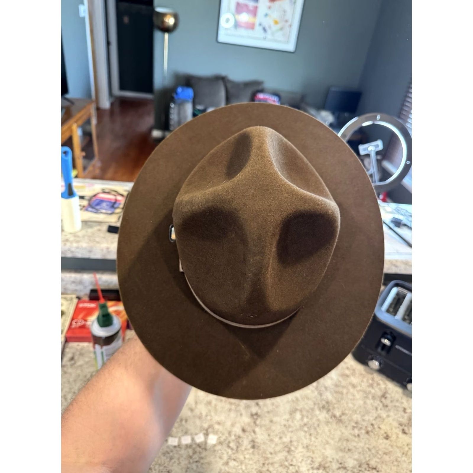 FELT VINTAGE Stratton Self Forming Drill Sergeant Instructor Wool Felt Hat 7 1/4 USA Size ONE SIZE - 5 Thumbnail