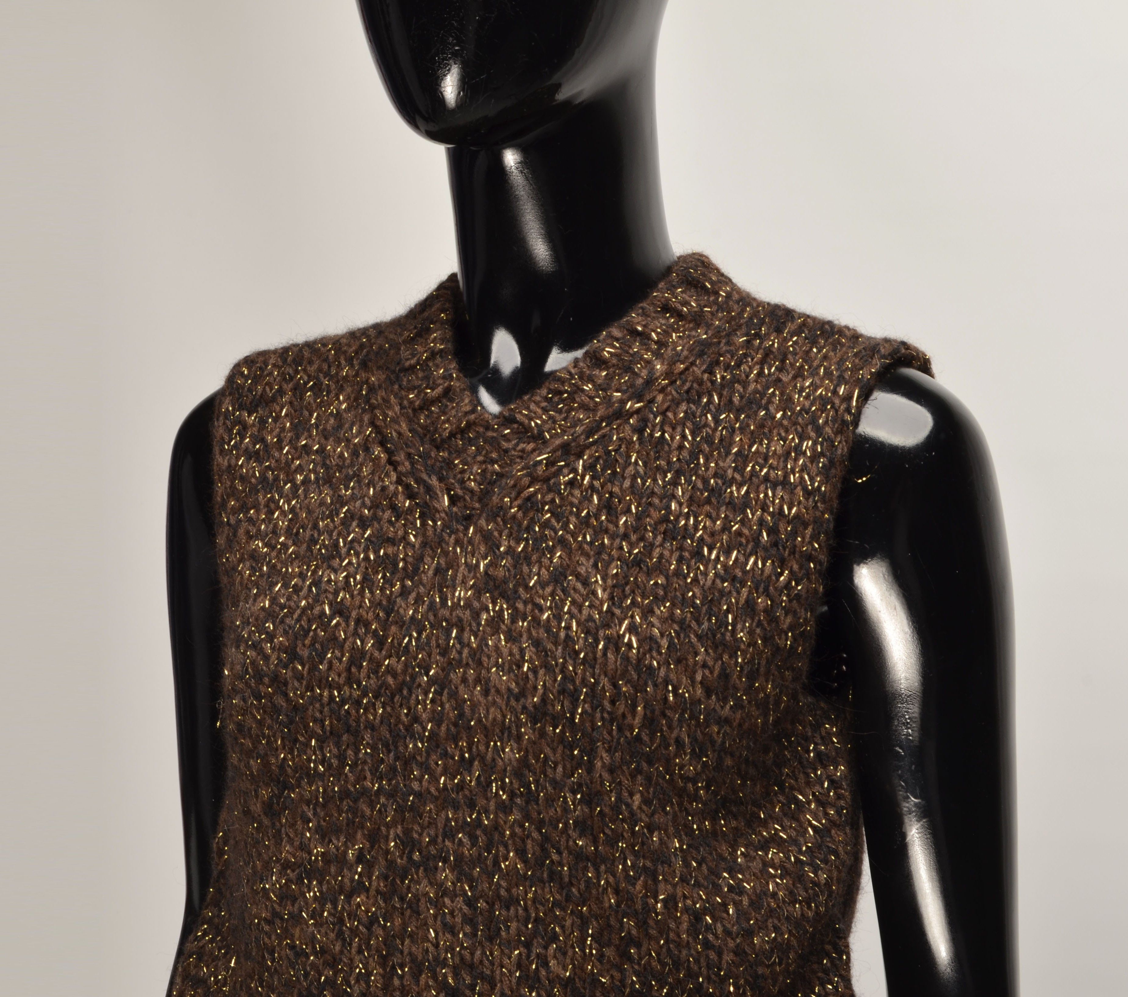 Max Mara Weekend Max Mara Wool Blend Brown Chunky Knit Sparkle Vest Size M / US 6-8 / IT 42-44 - 2 Thumbnail