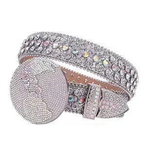 Japanese Brand × Vintage y2k platinum studded rhinestone leather belt Size 28 - 3 Thumbnail