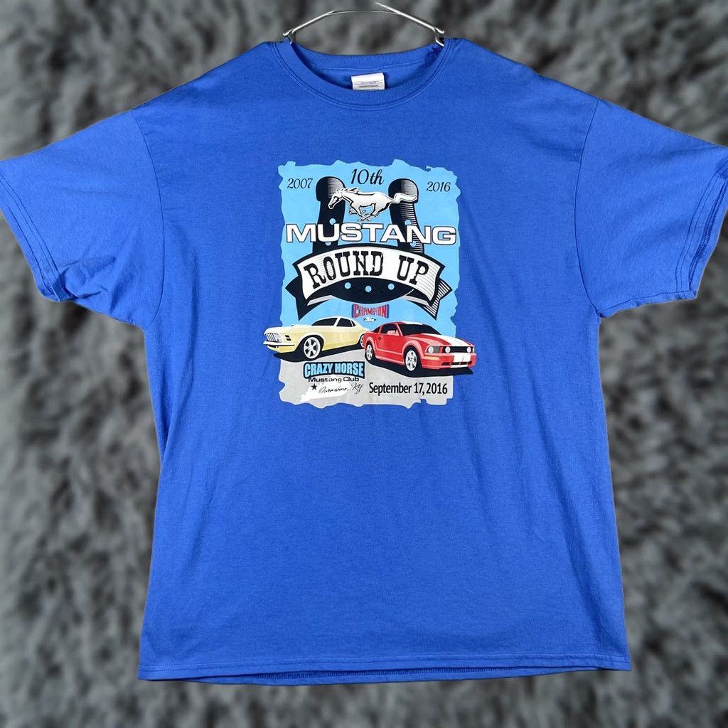 Port & Company Mustang Round Up Shirt Mens XL Blue Crazy Horse Car Show Owensboro KY 2016 Tee - Port & Company Size US XL / EU 56 / 4 - 1 Thumbnail