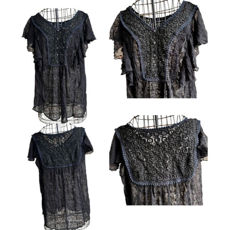 Vintage Denim 24 7 Blouse 14W Black Semi Sheer Swiss Dots Sexy Size XL / US 12-14 / IT 48-50 - 5 Thumbnail