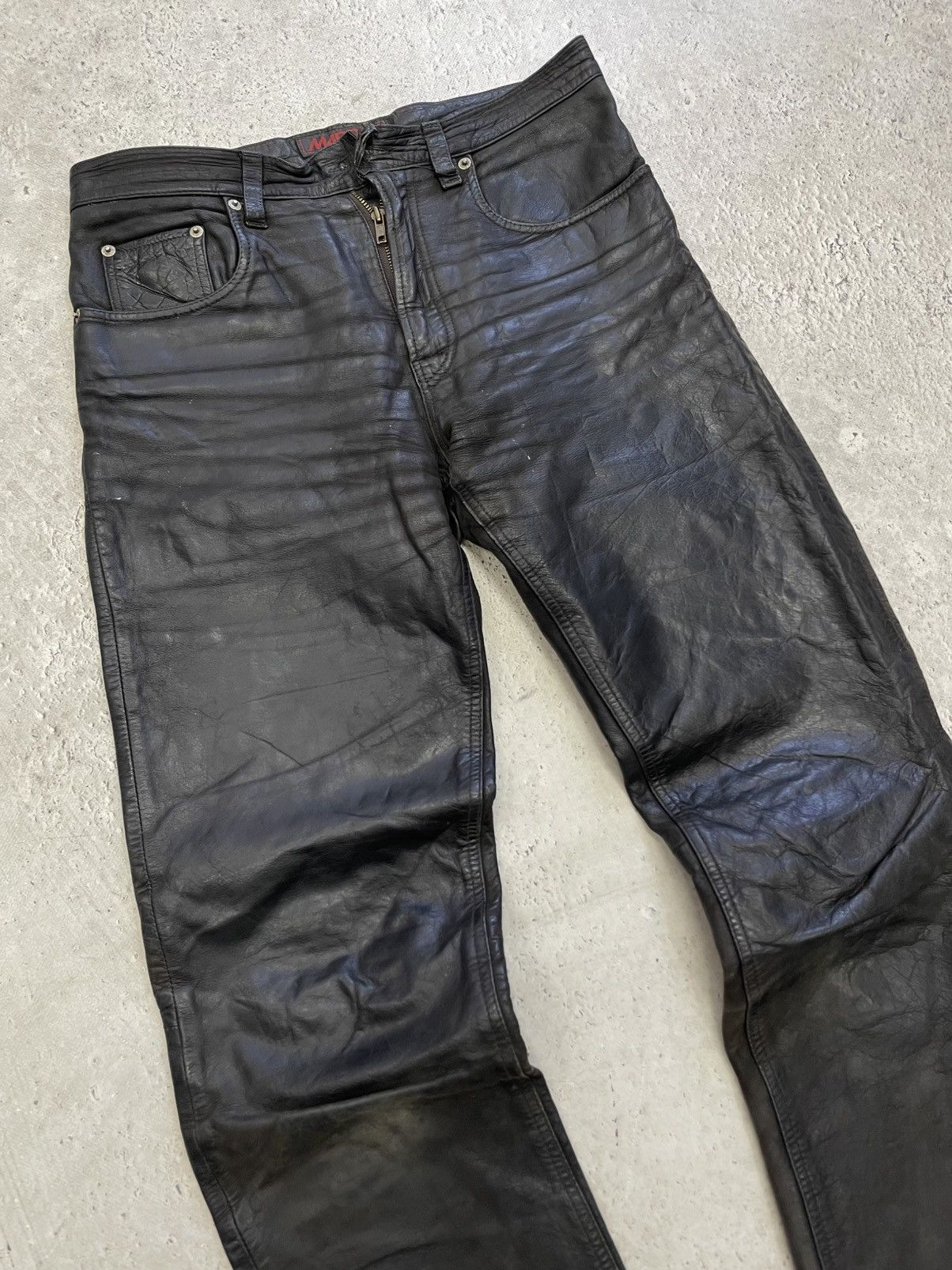 Harley Davidson Marlboro style Black Leather Pants Straight Fit Y2K Moto Size US 32 / EU 48 - 2 Thumbnail