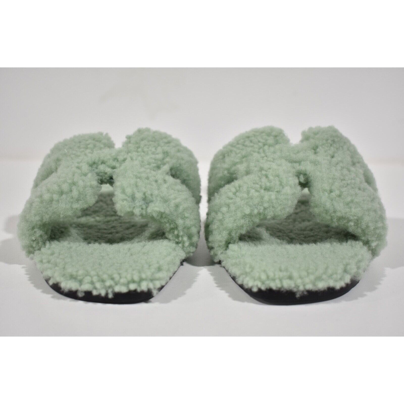 Hermes Hermes Oran Teddy Shearling Fur Green H Logo Slide Sandal Size US 12 / IT 42 - 6 Thumbnail