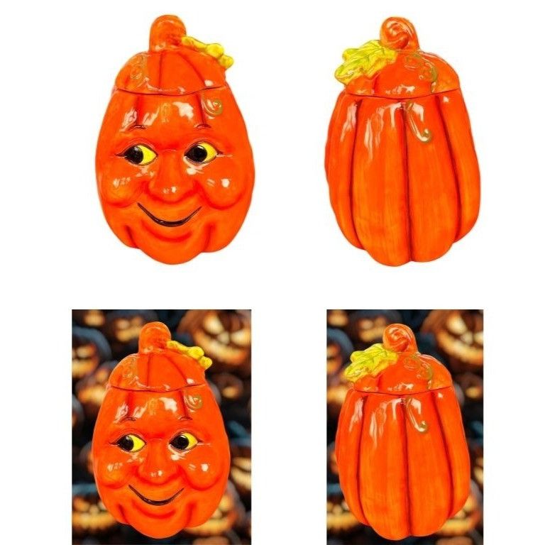 Handmade × Vintage Vintage Halloween Anthropomorphic Pumpkin Cookie Jar Ceramic Size ONE SIZE - 5 Thumbnail