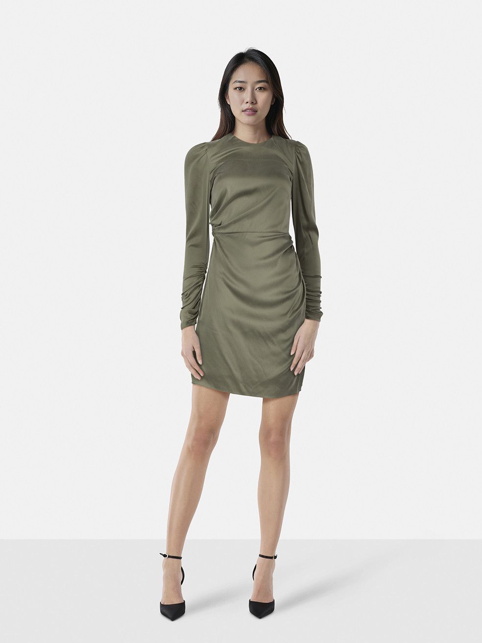 Green Silk Ruched Mini Dress - coffeafoods.com