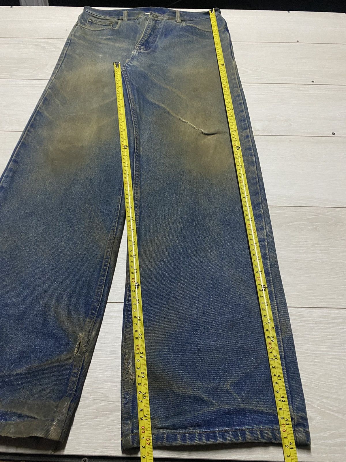 Evisu Relation Mud Wash Vintage Distressed Baggy Wide Leg Jeans Size US 33 - 14 Thumbnail