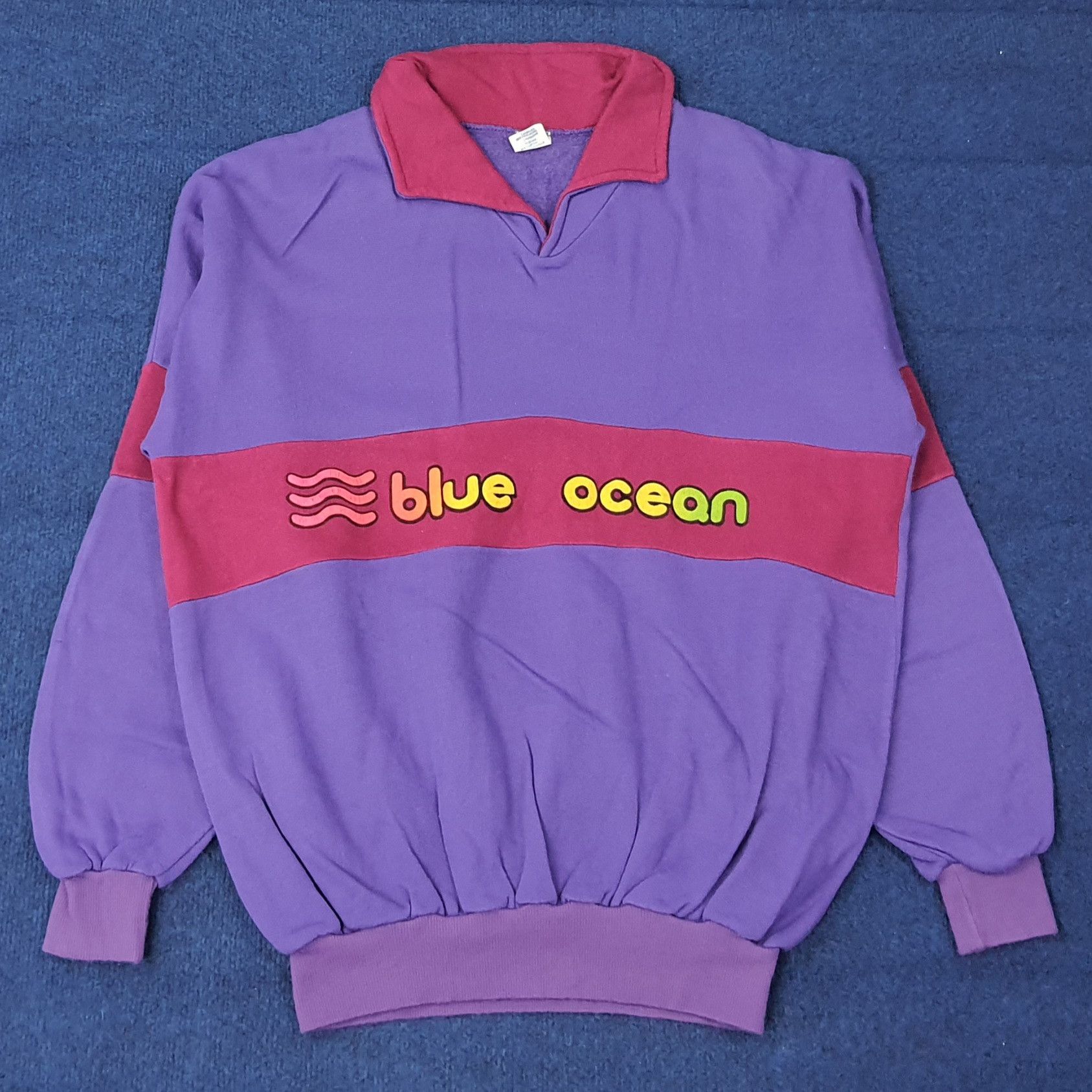 Vintage Vintage 90s Blue Ocean Polo Collar Pullover C268N14 Size US L / EU 52-54 / 3 - 1 Thumbnail