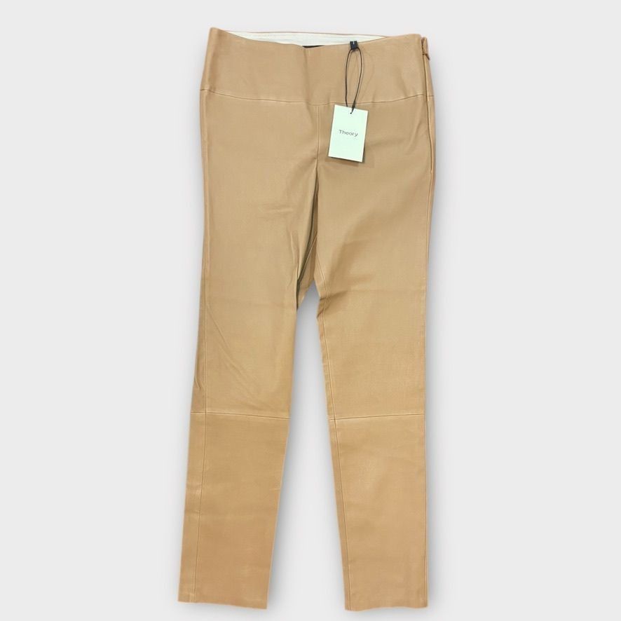 Theory NWT THEORY Leather Yoke Pants 8 Chestnut Clay Lambskin Slim Size 30" / US 8 / IT 44 - 10 Thumbnail