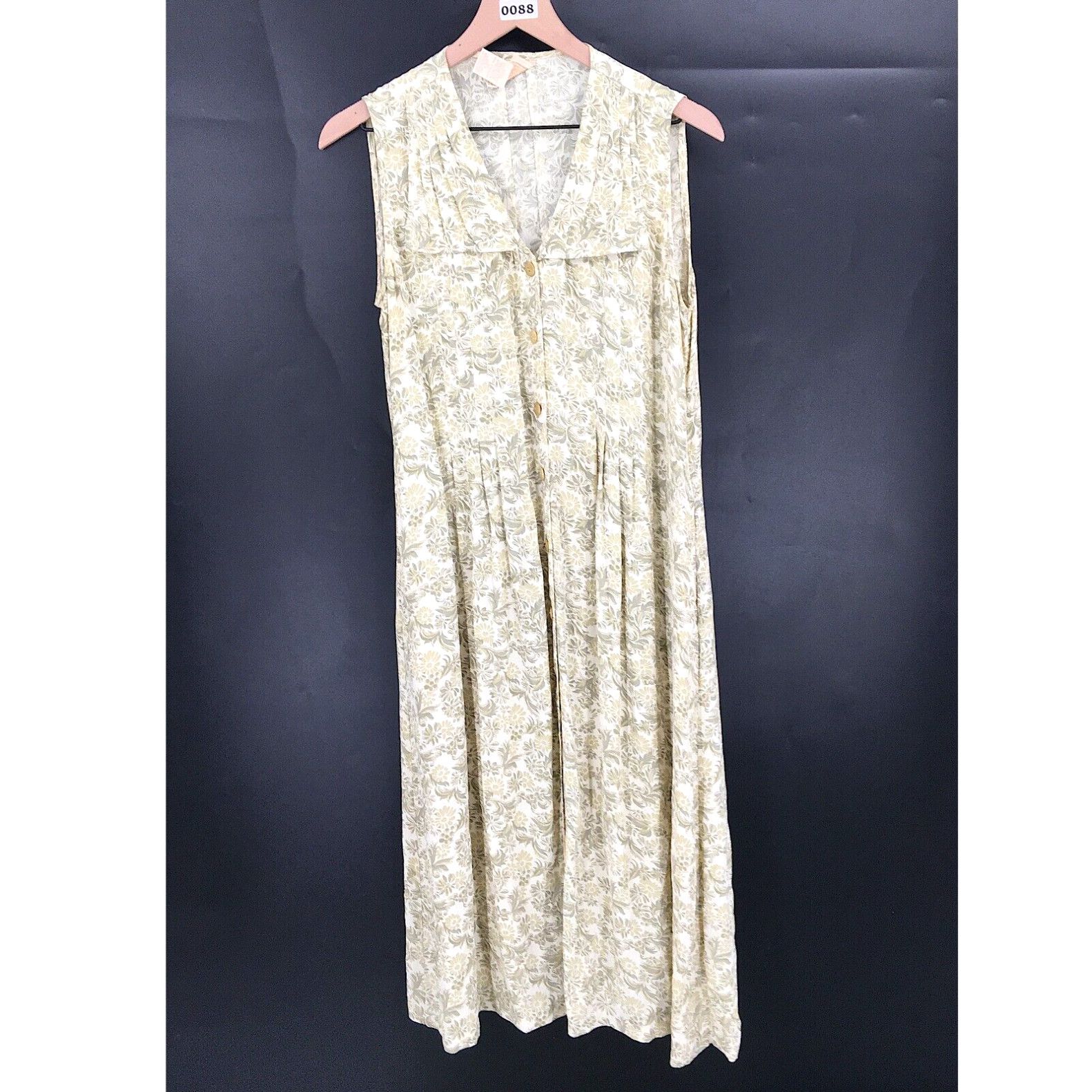 image of Vintage 90's April Cornell Cottagecore Pleated Button-Front Dress Green Floral S in White, Women's 