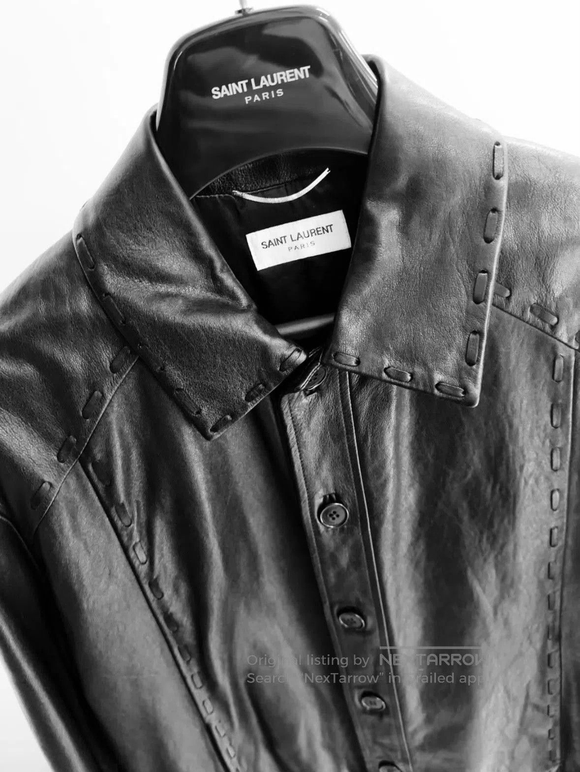 Saint Laurent Paris Saint Laurent Leather Jacket with Lapel. Size US L / EU 52-54 / 3 - 4 Thumbnail