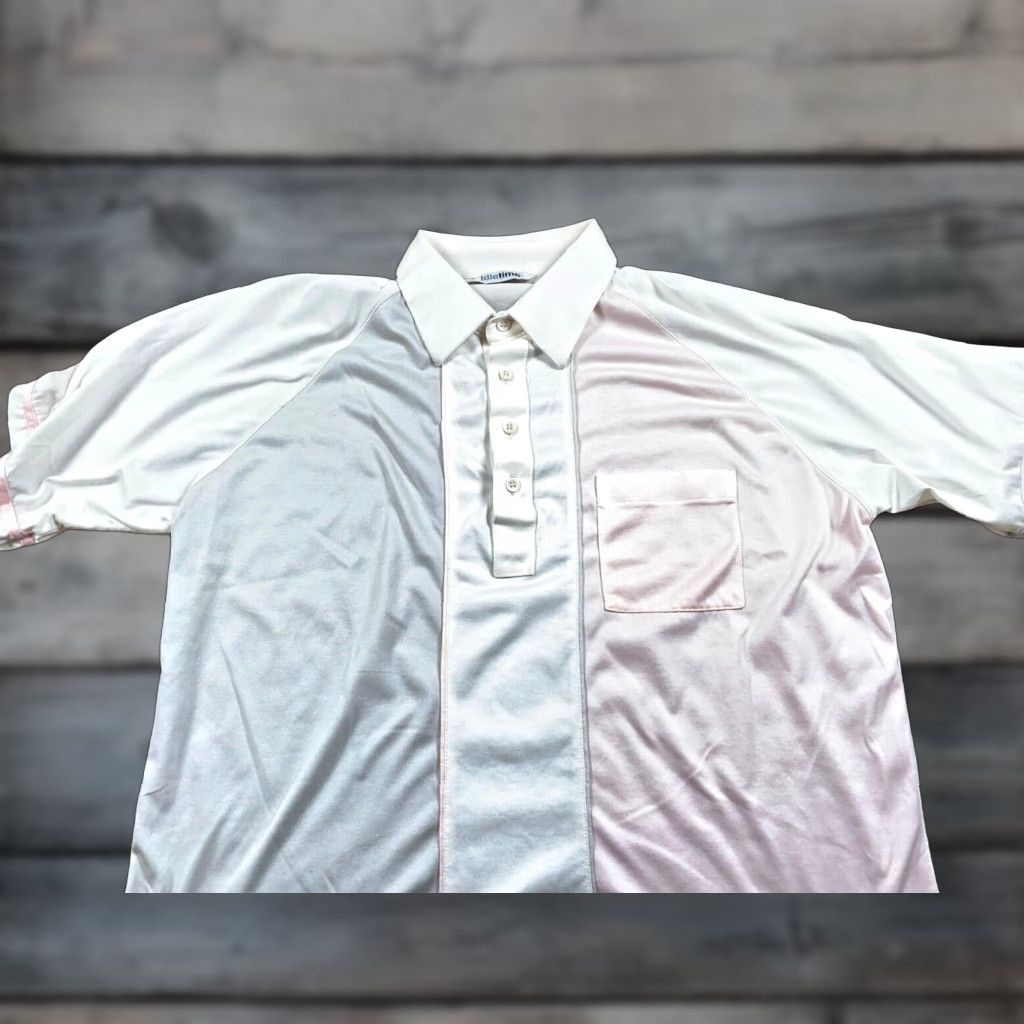 Vintage VTG 80s Broad Stripe Polo Shirt Adult XL Gray Pink White Thin Fabric Preppy Size US XL / EU 56 / 4 - 1 Thumbnail