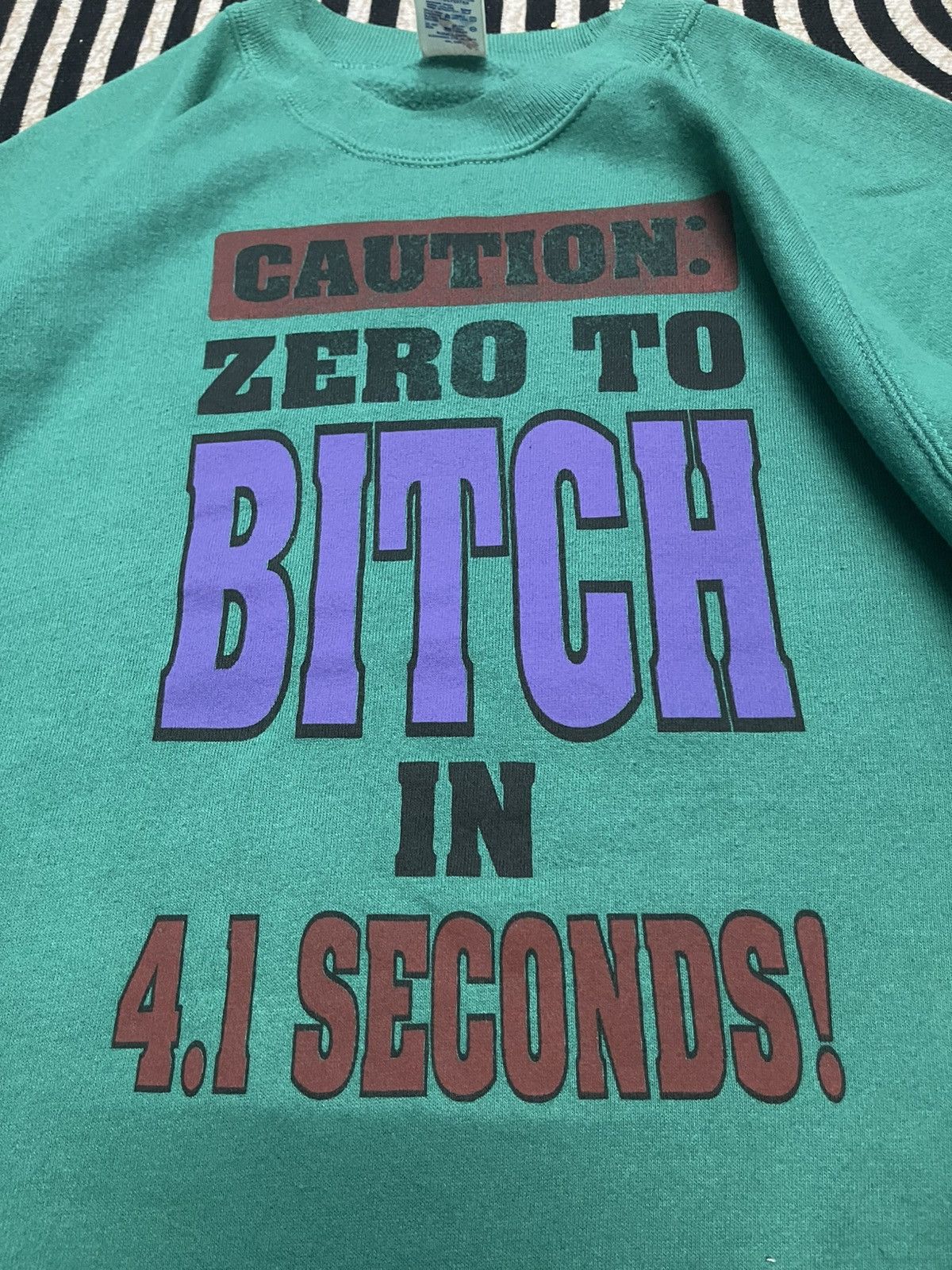 Vintage 90s VINTAGE HUMOR “CAUTION ZERO TO BITCH IN 4.1 SECONDS” Size US XL / EU 56 / 4 - 9 Thumbnail