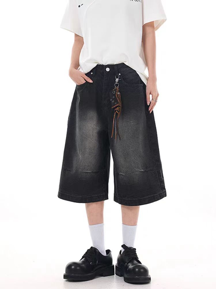 Japanese Brand × Vintage Washed Black Street Hip Hop Baggy Denim Shorts Size US 33 - 1 Thumbnail