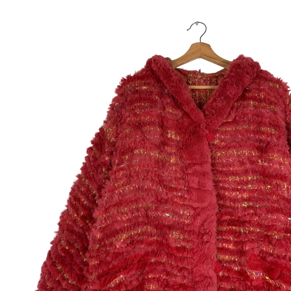 Vintage Reversible Fur & Tweed Hooded Overcoat #1376-C62 Size L / US 10 / IT 46 - 6 Thumbnail