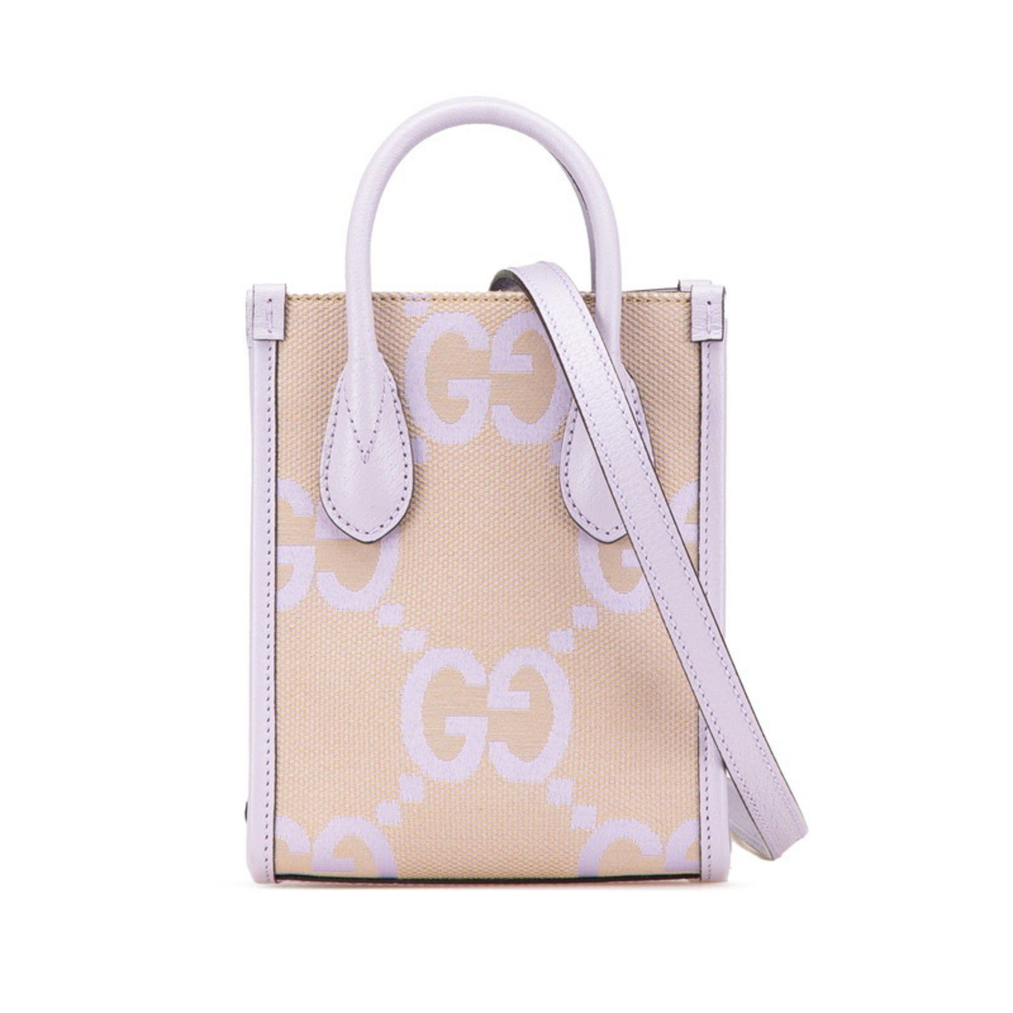 Gucci Jumbo GG Mini Tote Bag Handbag Shoulder 671623 Purple Beige Canvas Leather Women's Gucci