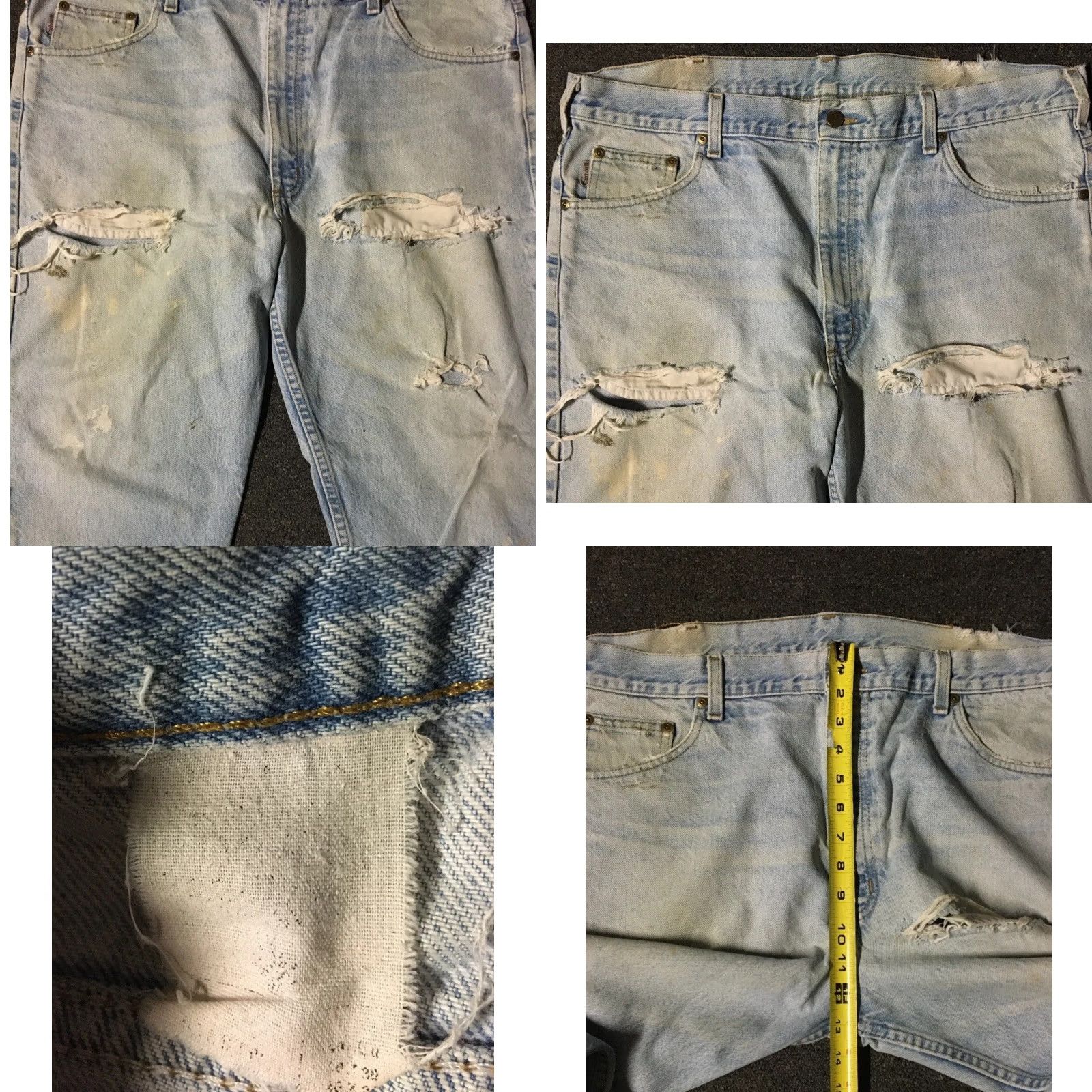 Carhartt Vtg 90s Carhartt Thrashed Faded Distress Jeans 40 Work Biker Grunge Skate Punk Size US 40 / EU 56 - 8 Thumbnail