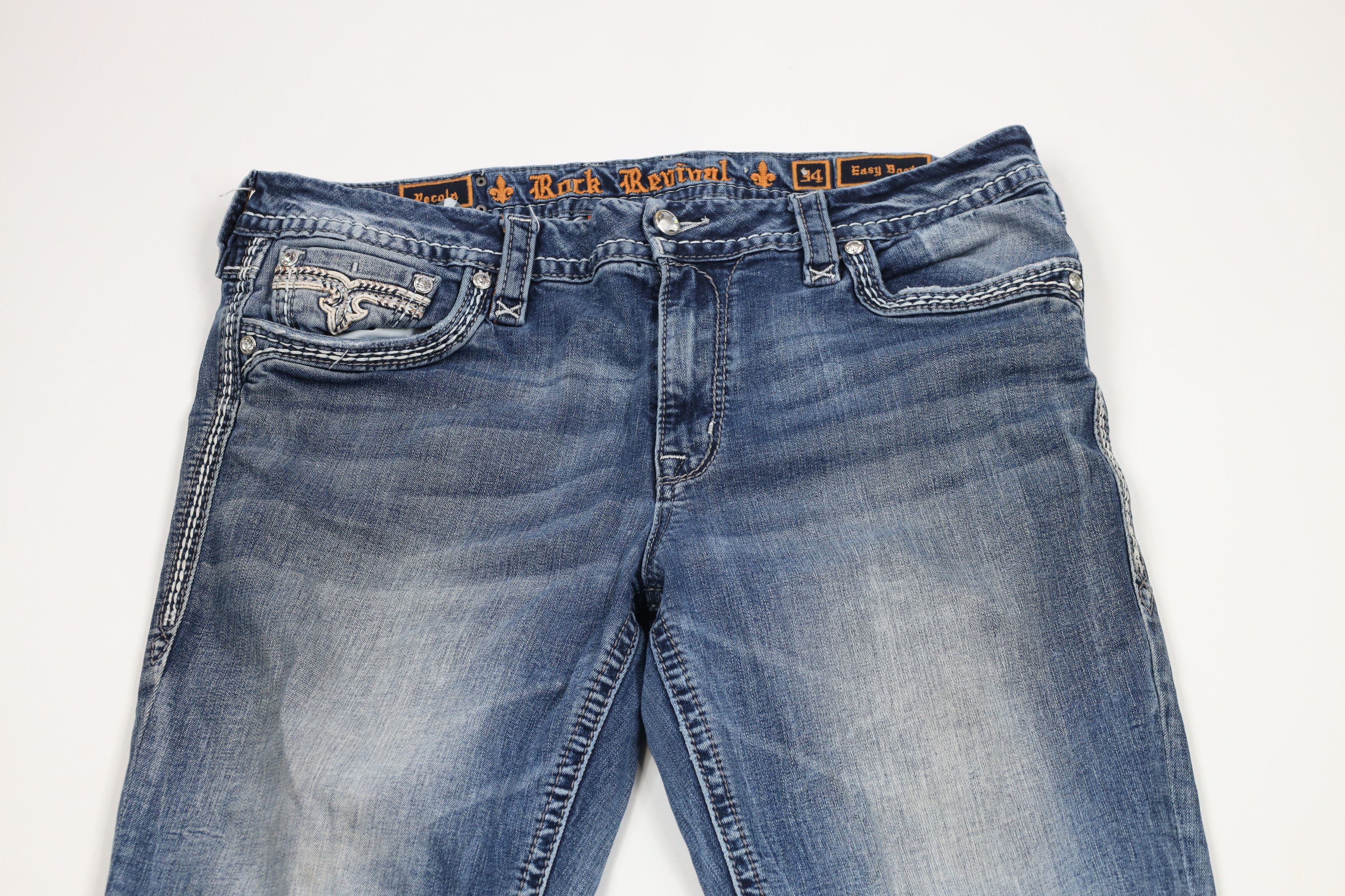 Rock Revival × Vintage Rock Revival Jeweled Pecola Easy Boot Flared Denim Jeans Size 34" / US 12 / IT 48 - 2 Thumbnail