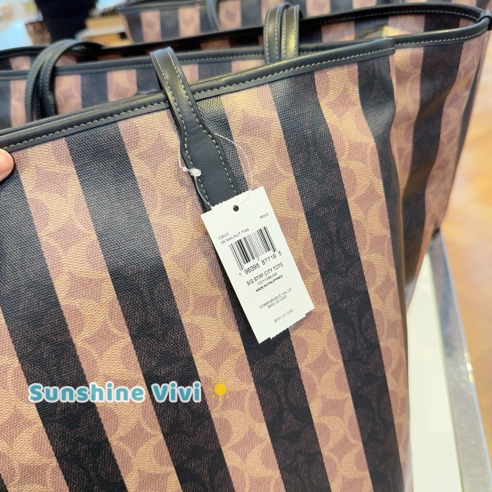 Coach NWT Coach Large City Tote Bag Signature Stripe CBI03 Walnut Size ONE SIZE - 4 Thumbnail