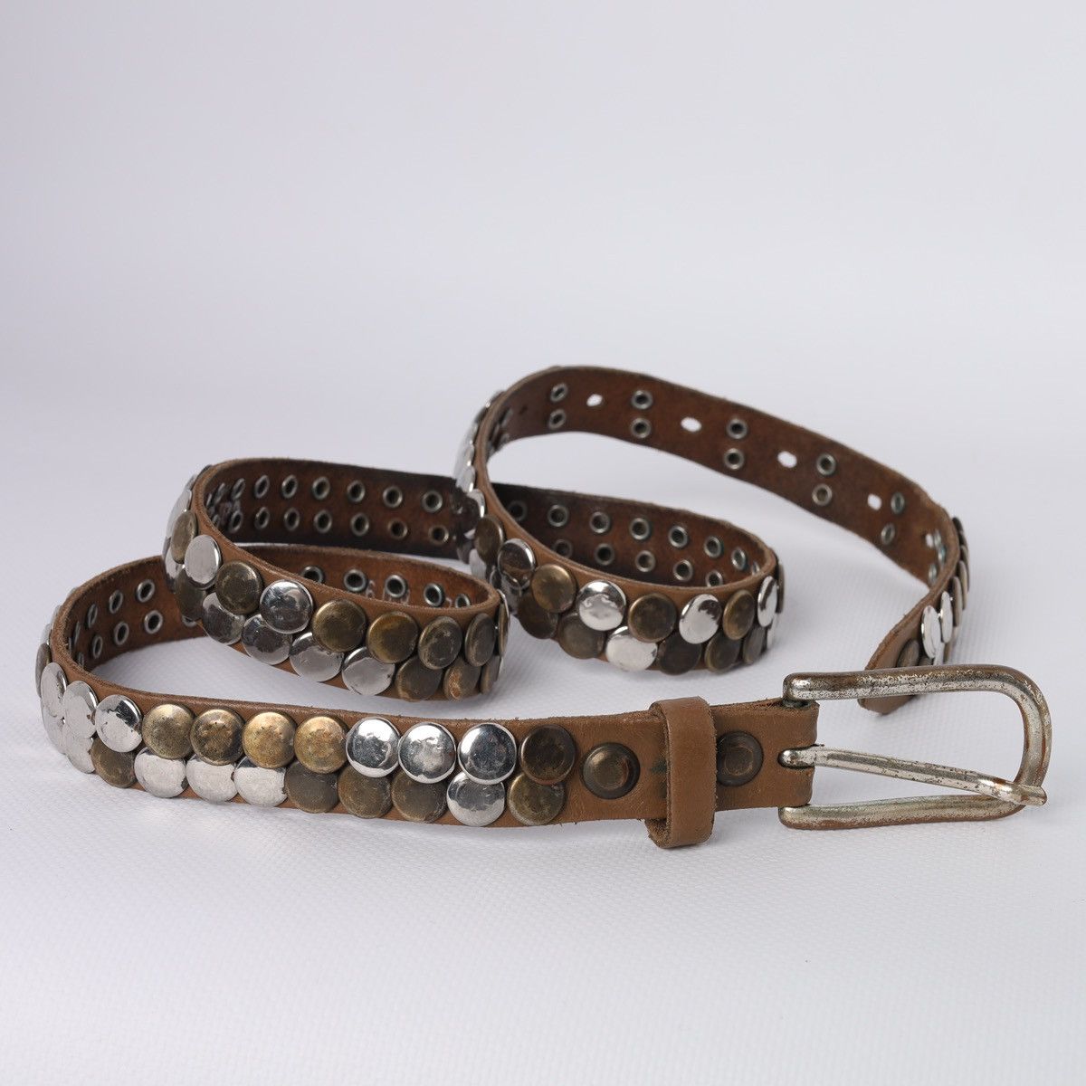 Vintage Vintage leather brown belt punk rhinestone y2k avantgarde Size ONE SIZE - 2 Thumbnail