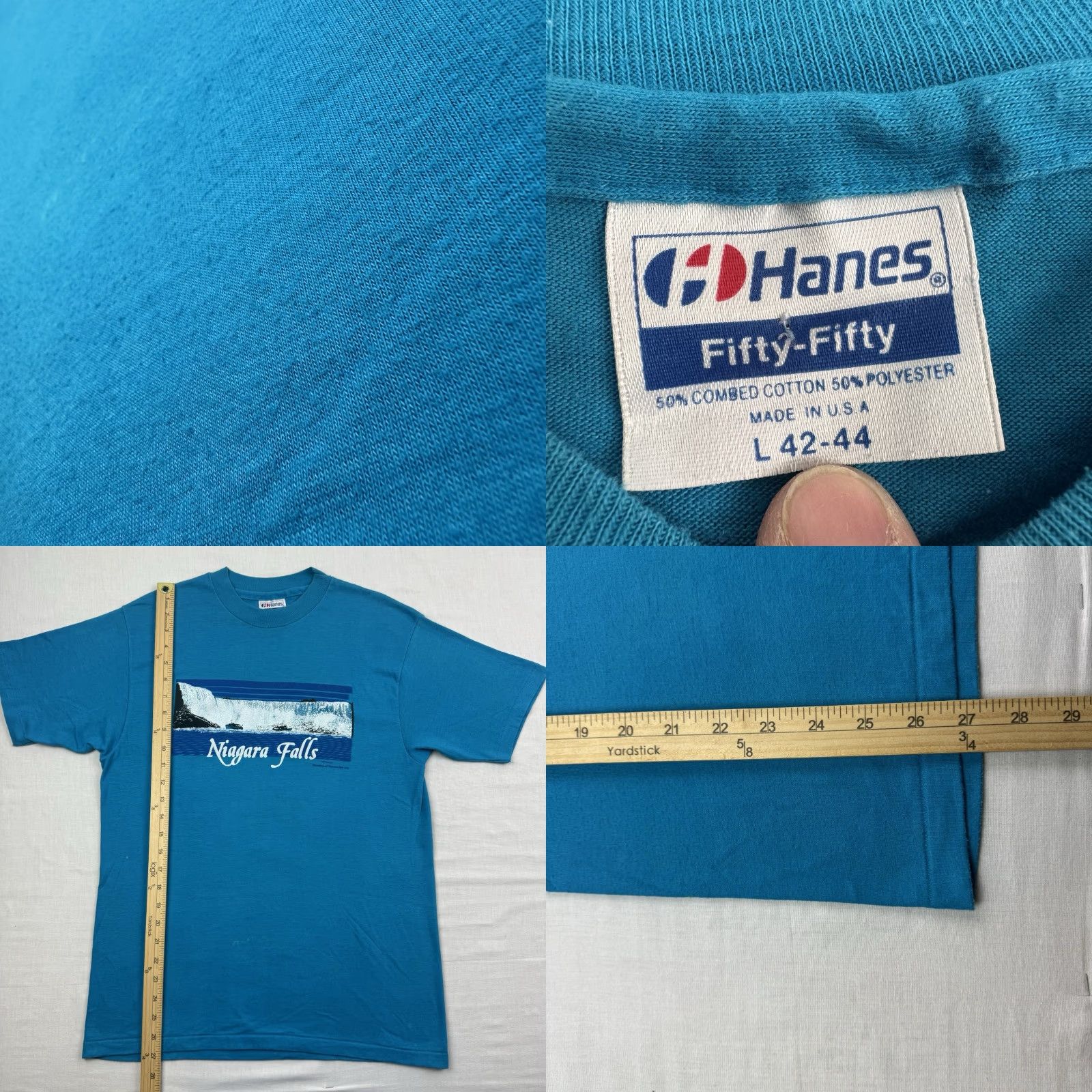 Hanes VINTAGE Niagara Falls T Shirt Men Large Blue Waterfall Nature 1980s Hanes Crew Neck Short Sleeve 80s Size US L / EU 52-54 / 3 - 8 Thumbnail