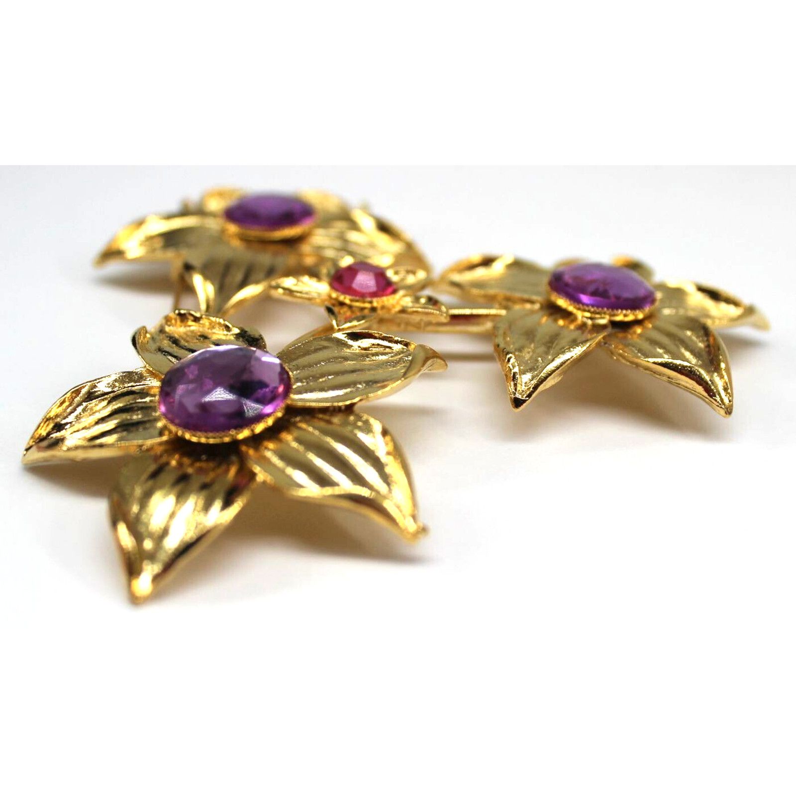 Other Vintage Statement Brooch 4 Flowers Lavender Lilac Pink Faux Size ONE SIZE - 3 Thumbnail