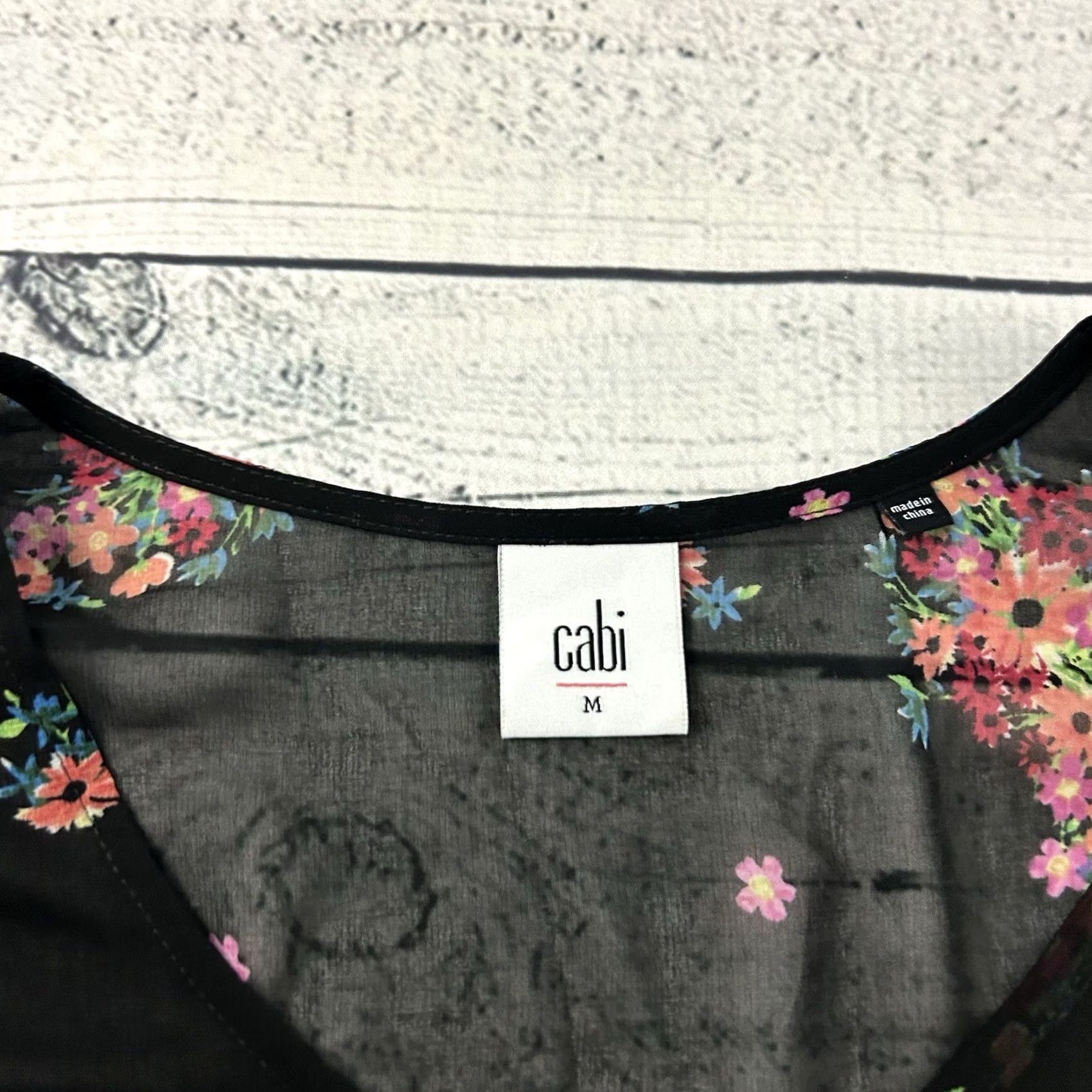 Vintage CAbi Blouse Long Sleeve Sheer Floral Top Women's M Black Size M / US 6-8 / IT 42-44 - 2 Thumbnail
