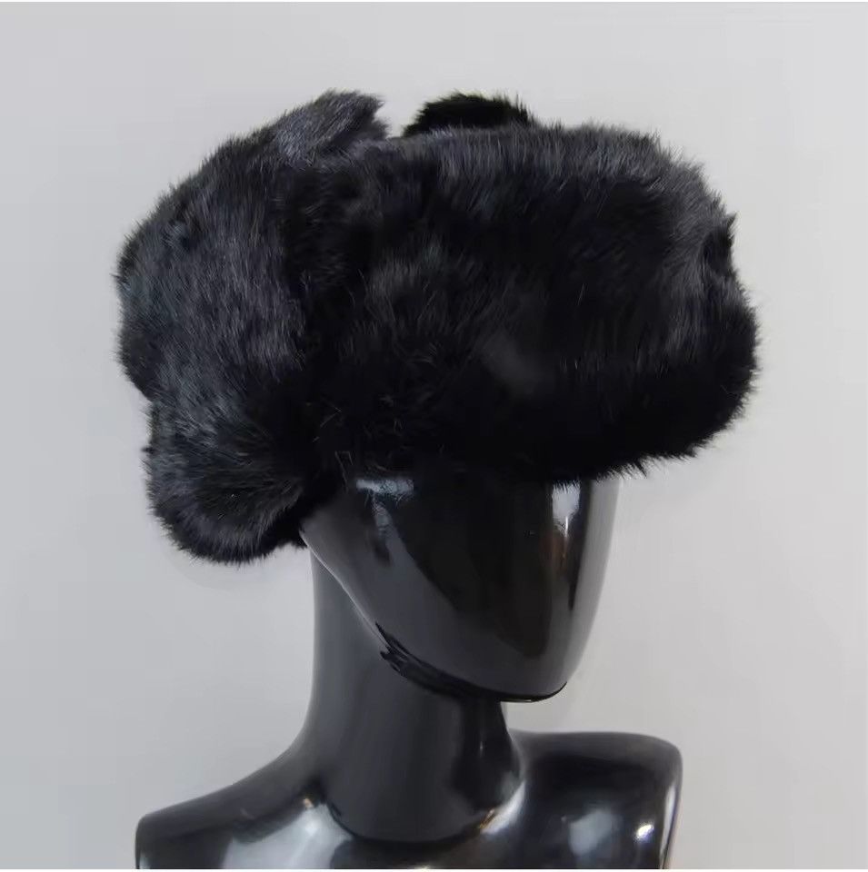 Japanese Brand Luxury Black Rabbit Fur Trapper Hat Unisex Winter Size XL Size ONE SIZE - 3 Thumbnail