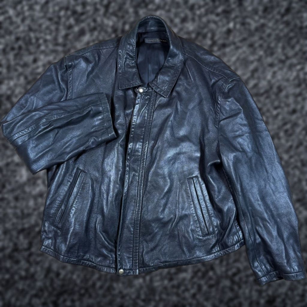 Donna Karan VINTAGE Donna Karan Leather Motorcycle Jacket Womens 2XL Black Wool Linen Lined Button Zip Biker Jacket Womens Men? Size XXL / US 16-18 / IT 52-54 - 1 Thumbnail