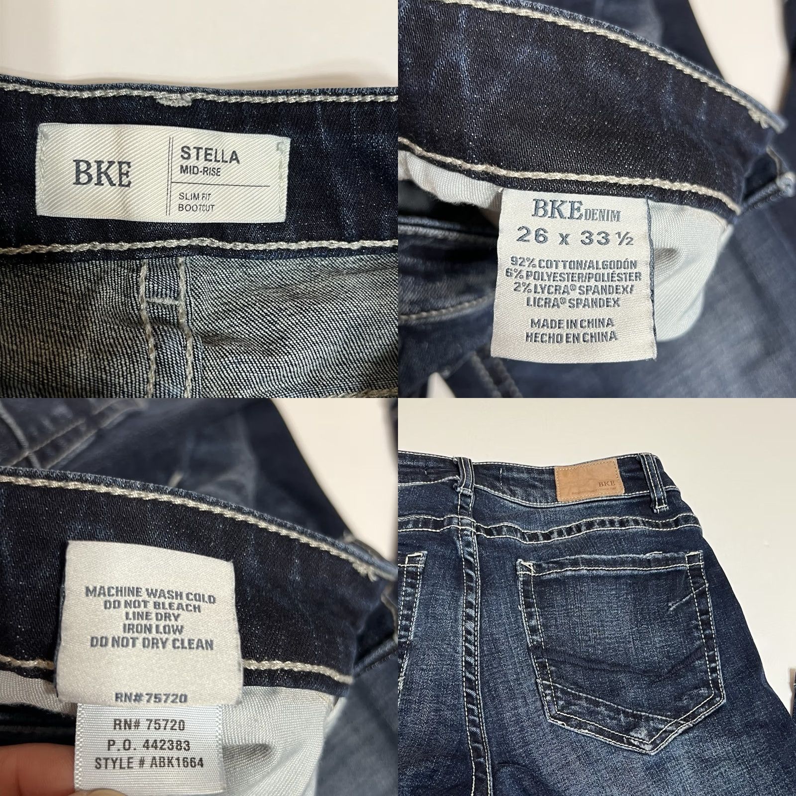 Vintage BKE Jeans Womens Slim Bootcut 26x32.5 26x33.5 Blue Whiskered Denim Stretch Zip 5-Pocket Buckle Bke Stella Modern Vintage No Size 26" / US 2 / IT 38 - 8 Thumbnail