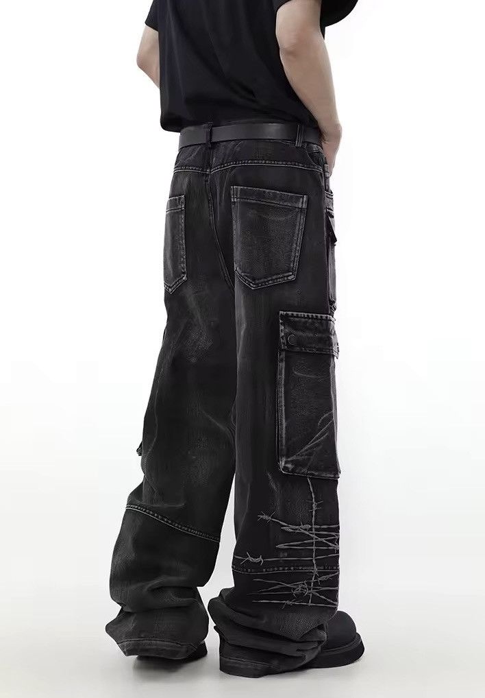 Japanese Brand × Jean Embroidery Big Pocket Wide Leg Jean Size US 33 - 4 Thumbnail