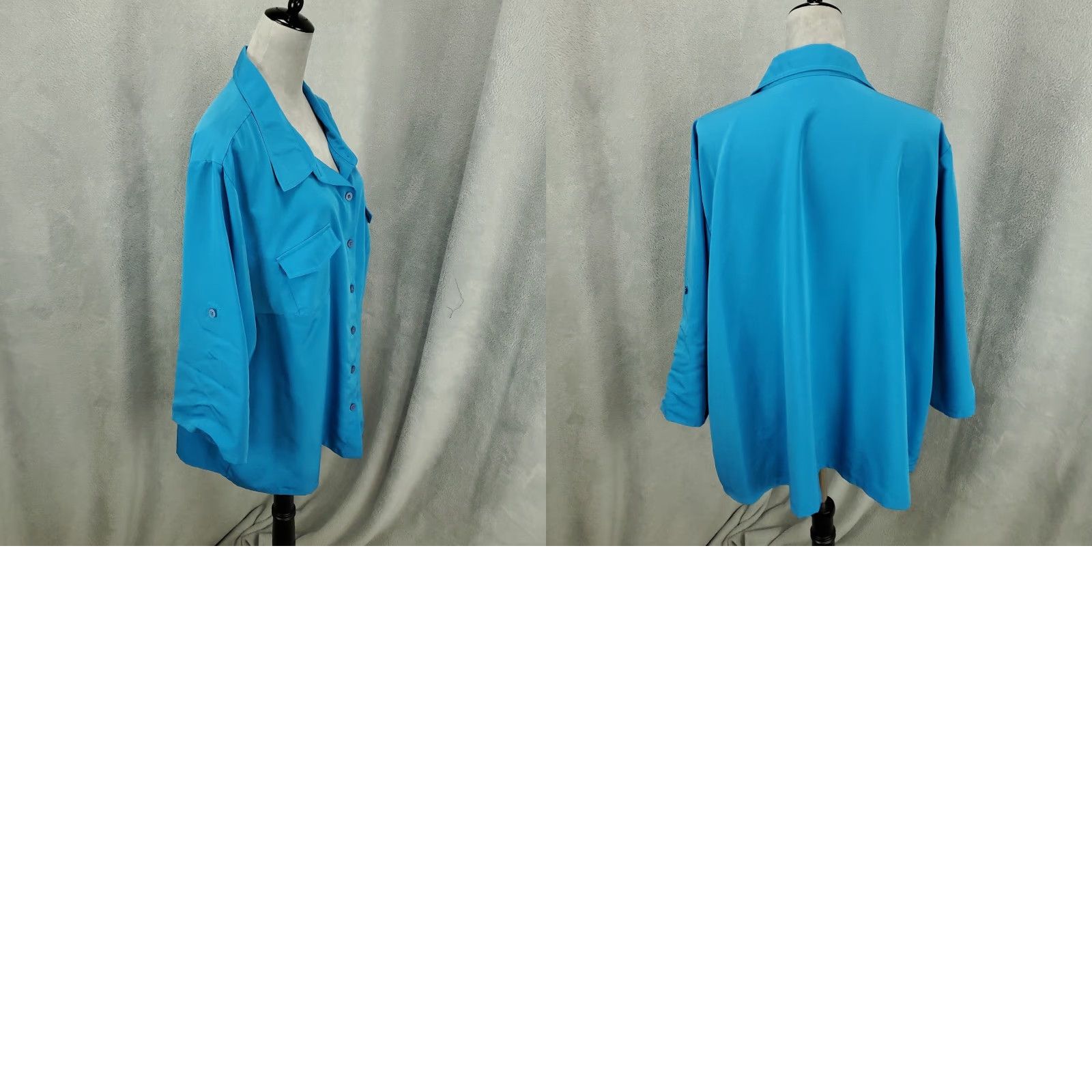 Vintage Susan Graver Blouse Womens 3X Blue Button Up Roll Tab Sleeve Pockets Flap Pockets? Size XXL / US 16-18 / IT 52-54 - 8 Thumbnail
