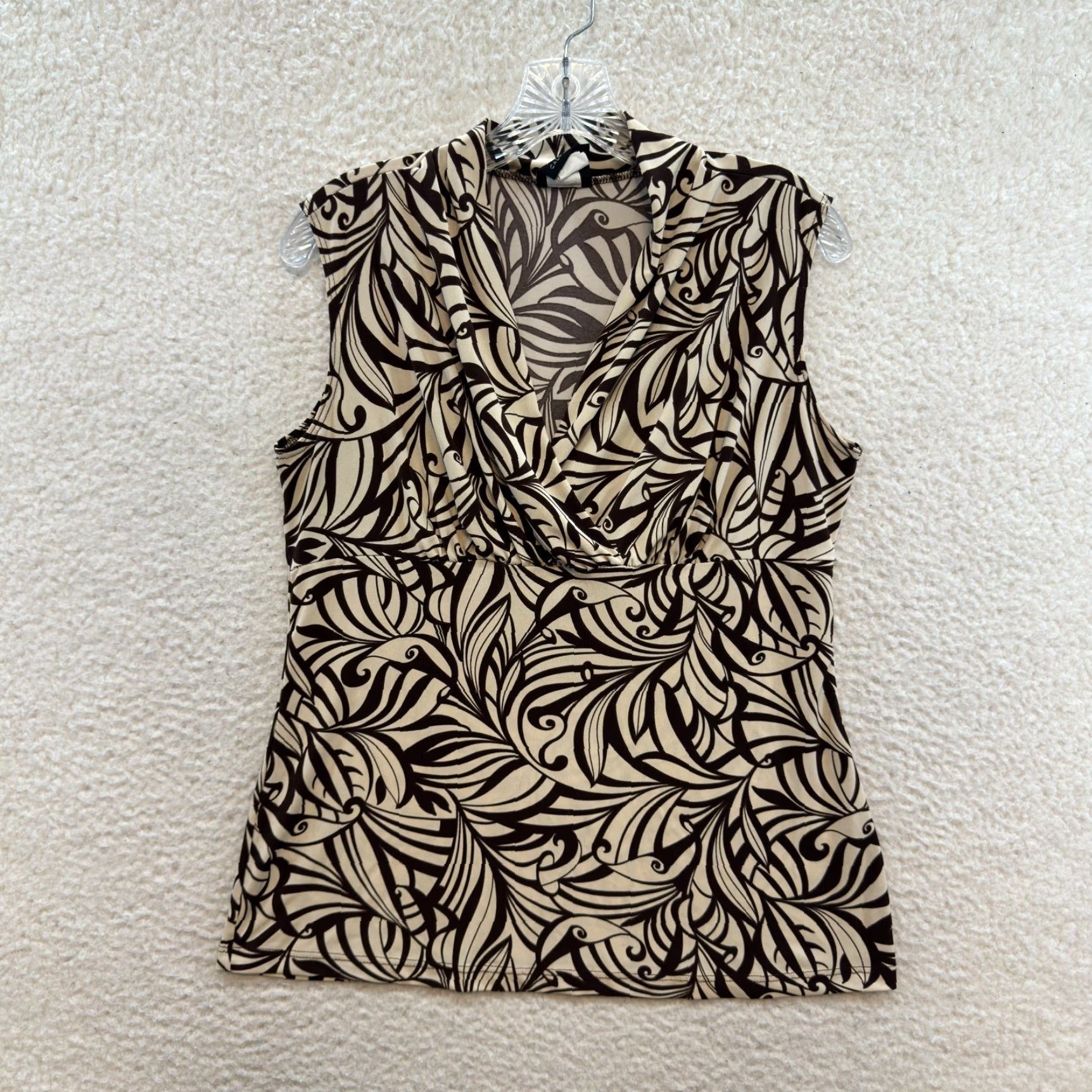Vintage VINTAGE 90s Y2K Slinky Stretch Top L Brown Beige Sleeveless Pattern Print Shirt Mens Size L / US 10 / IT 46 - 2 Thumbnail