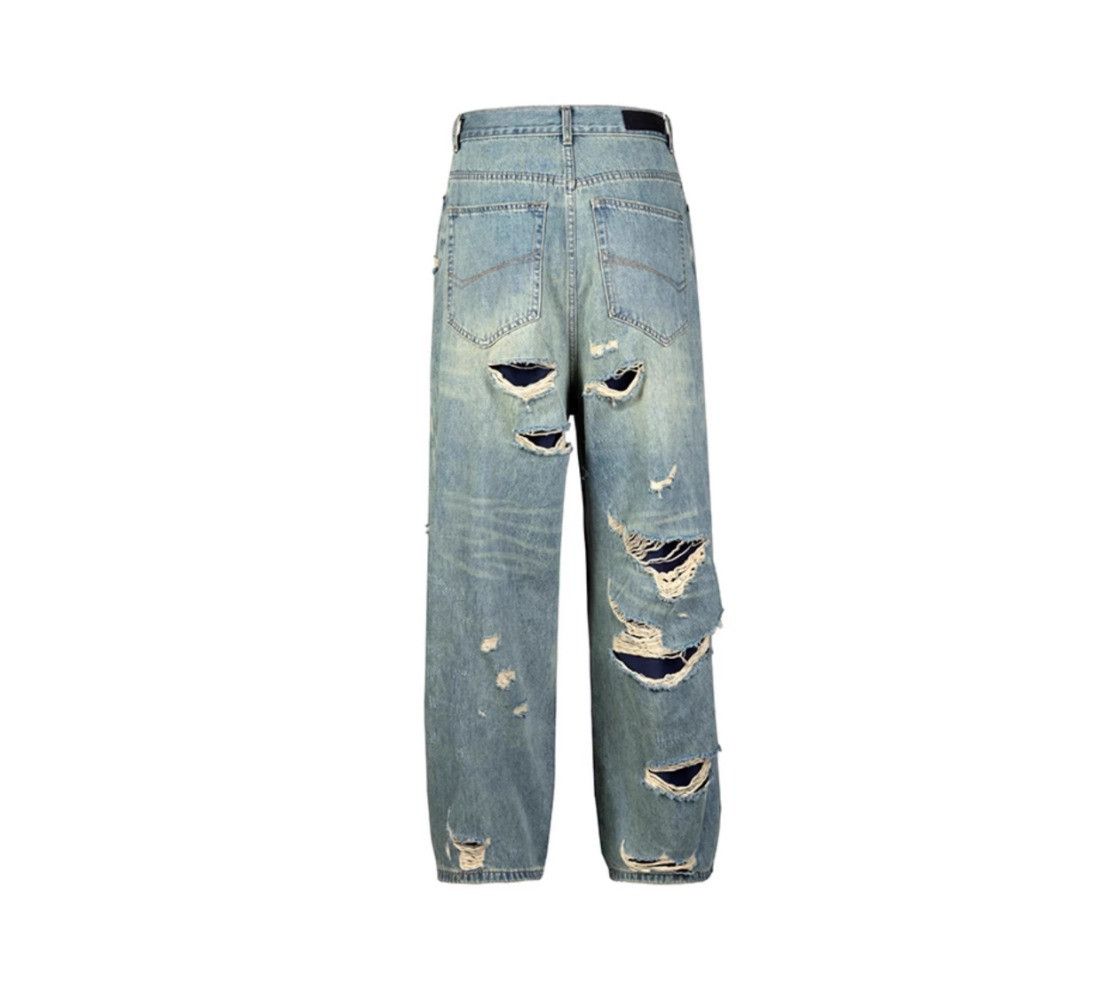Jean × Vintage Washed Double Layer Hand Worn Jeans Size US 33 - 7 Thumbnail
