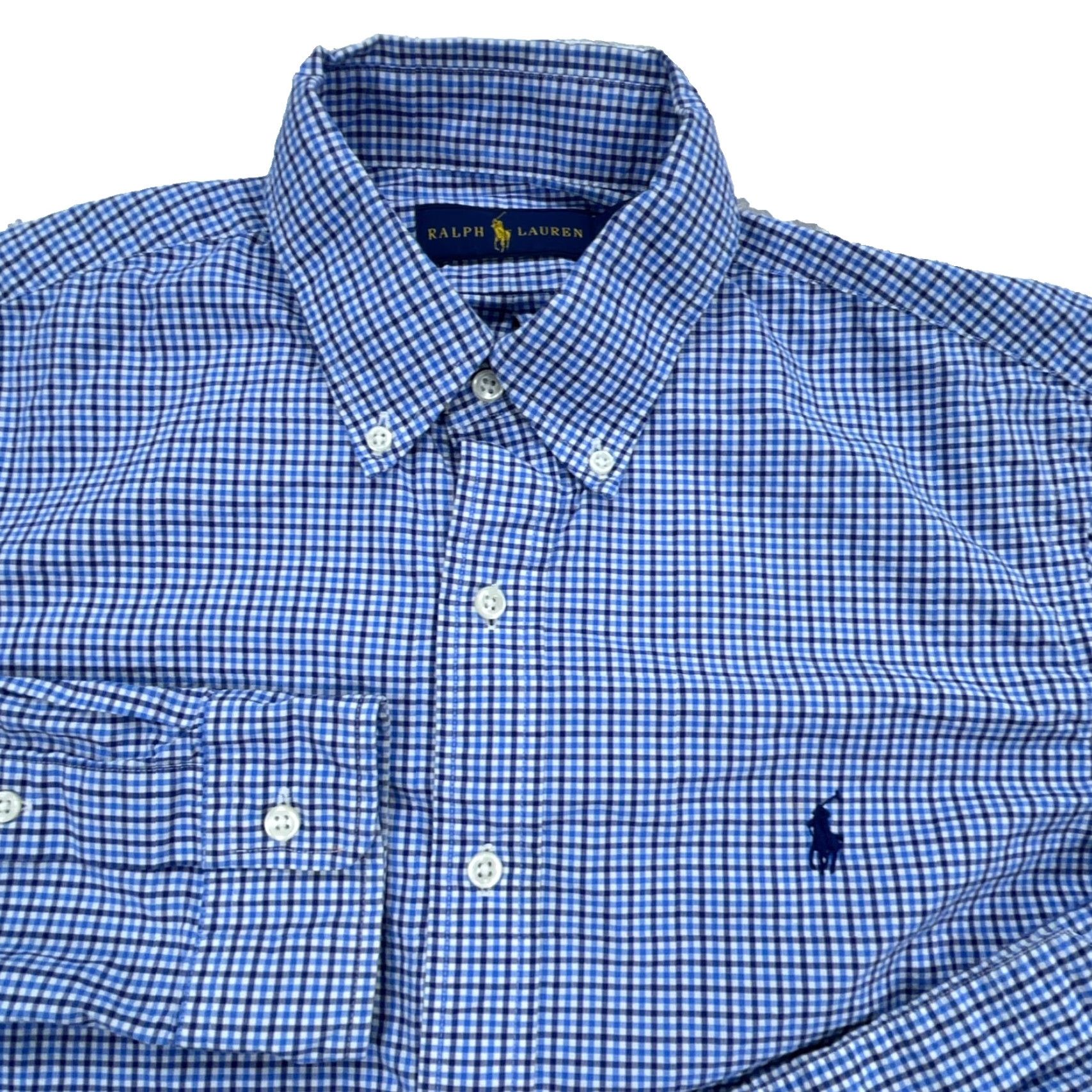 Ralph Lauren Ralph Lauren Shirt Men Medium Blue Plaid Button Up Dress Poplin Tattersall A27 Size 40R - 2 Thumbnail