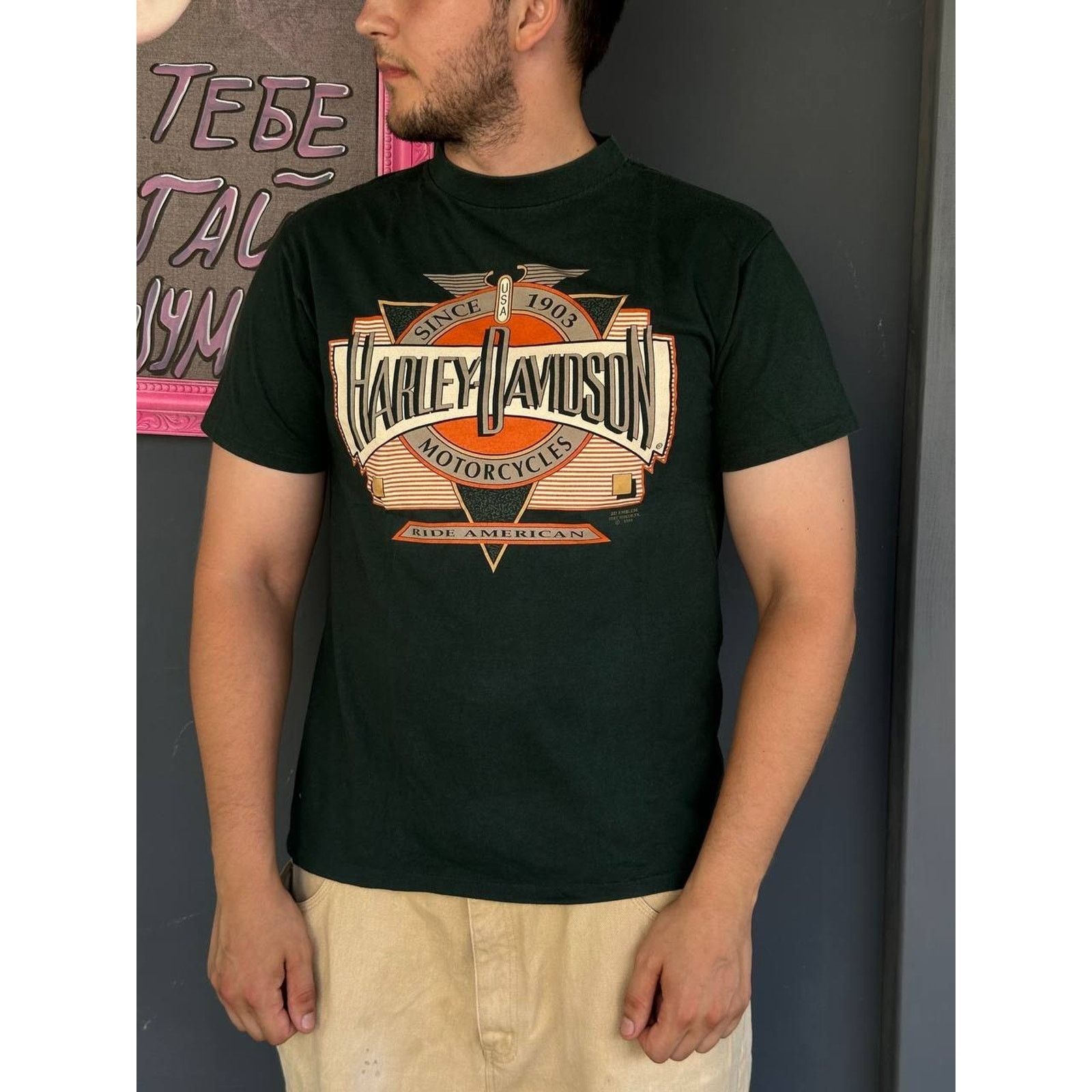 Harley Davidson Vintage 1991 Harley Davidson 3D Emblem Single Stitch Size US L / EU 52-54 / 3 - 1 Thumbnail