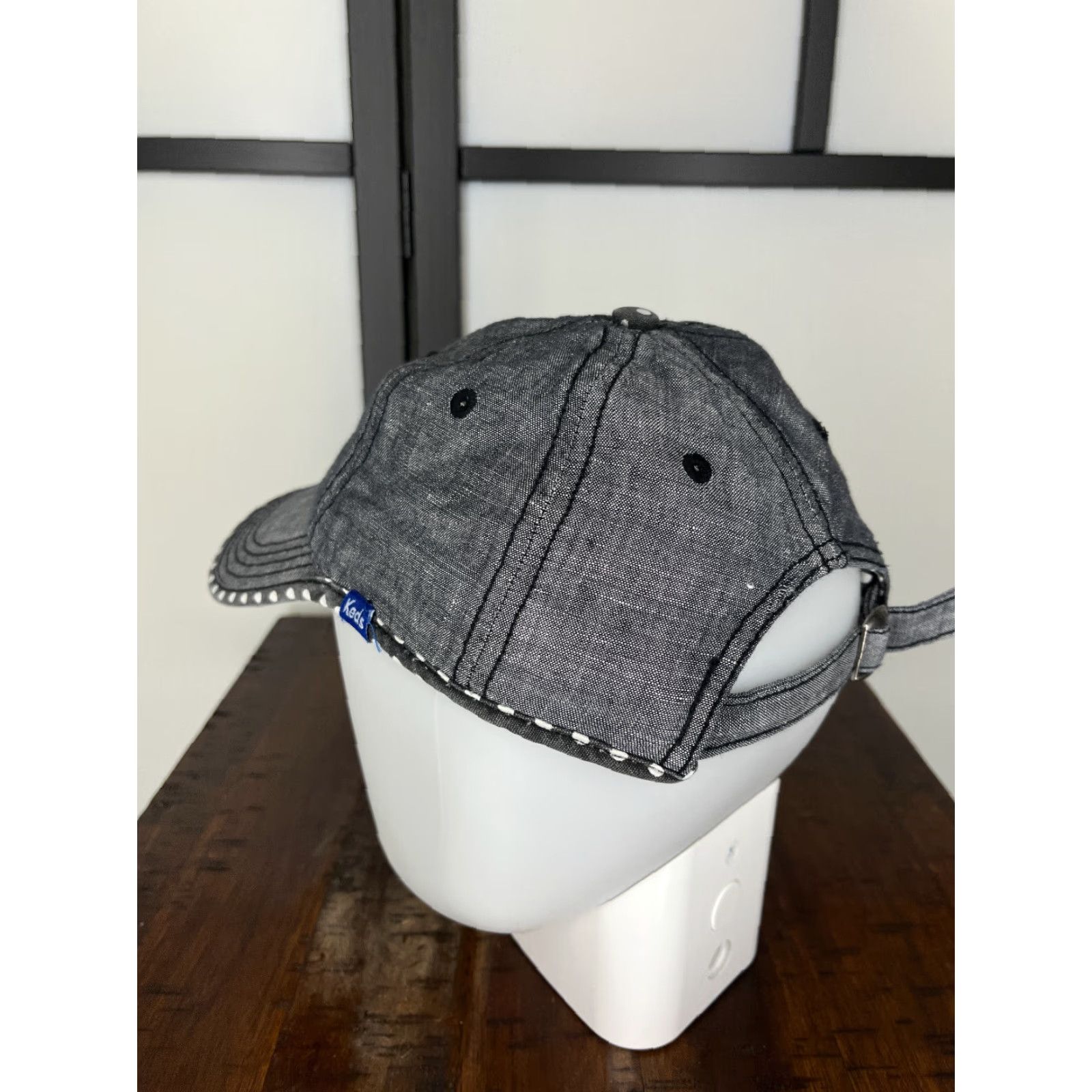 Keds Keds Hat Cap Strap Back Adult One Size Gray Denim Look Polka Dot Trim Poly Blend Size ONE SIZE - 6 Thumbnail