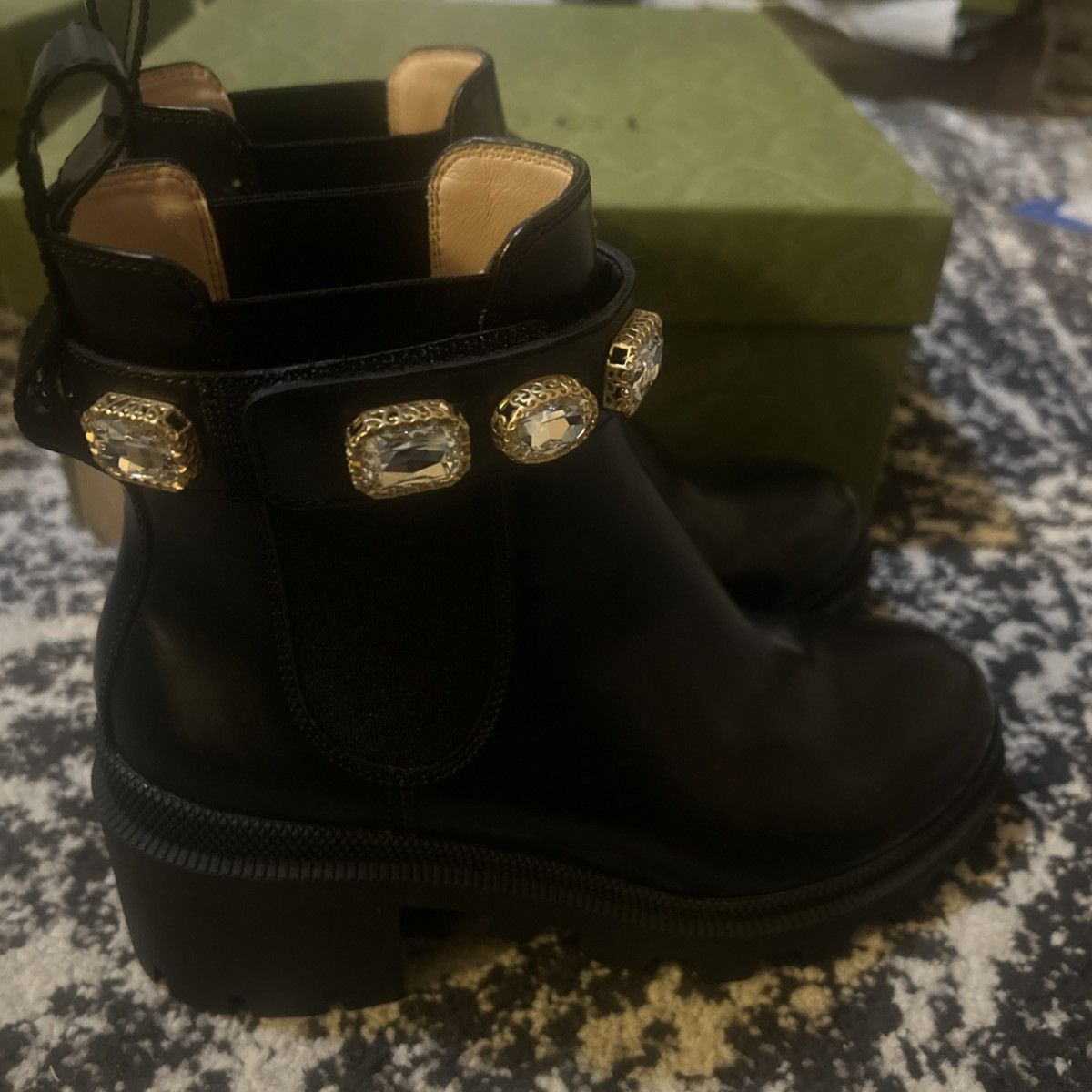 Gucci Gucci Crystal Belt 60mm Leather Ankle Boot Black Magnum Calf Size US 5.5 / IT 35.5 - 7 Thumbnail