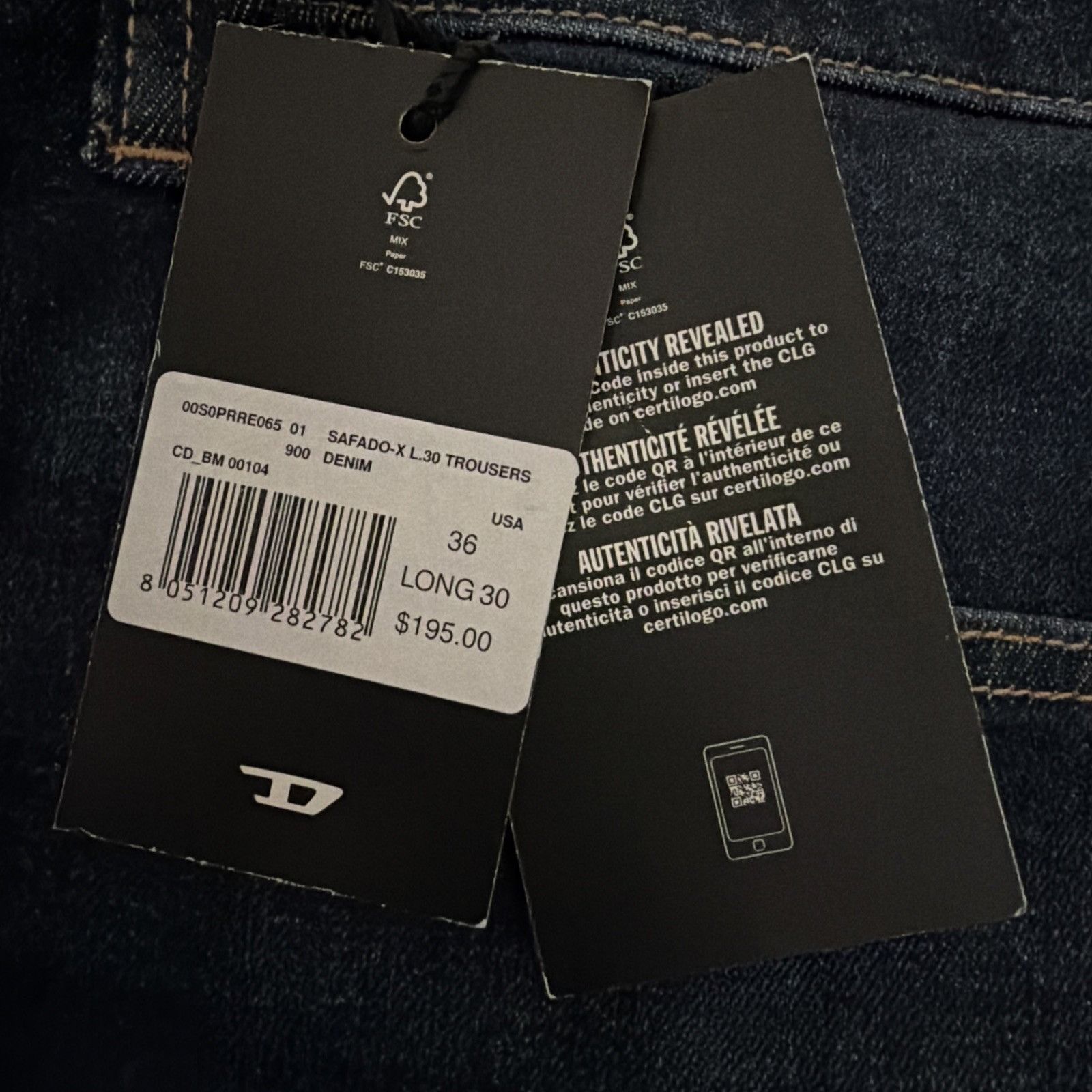 Diesel Diesel Mens Safado Straight Jeans RE065 Blue $195 Size 36/30 Size US 36 / EU 52 - 7 Thumbnail