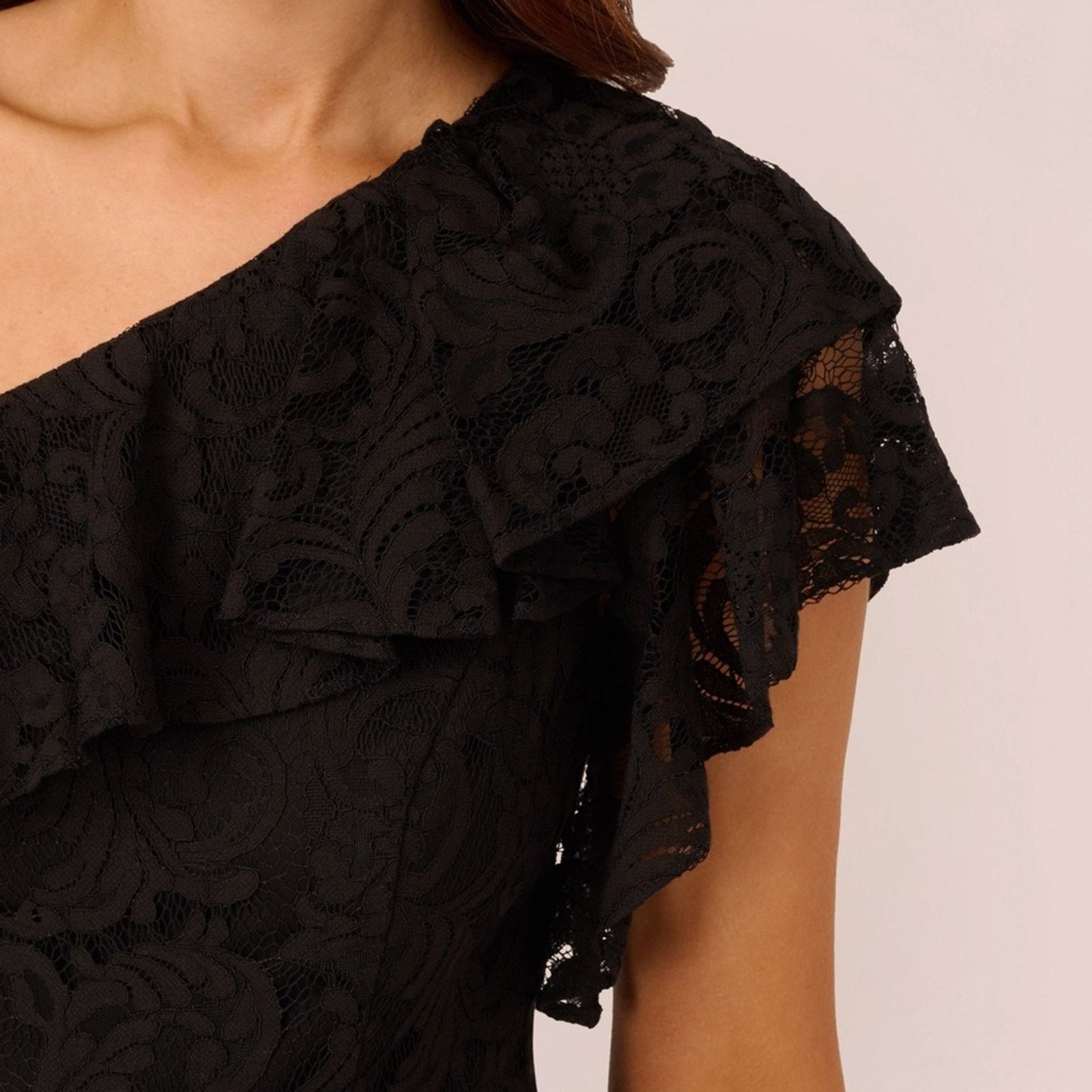 Adrianna Papell Adrianna Pappell 1 Shoulder Jumpsuit Lace Ruffle Black Sz 8 Size 30" / US 8 / IT 44 - 3 Thumbnail