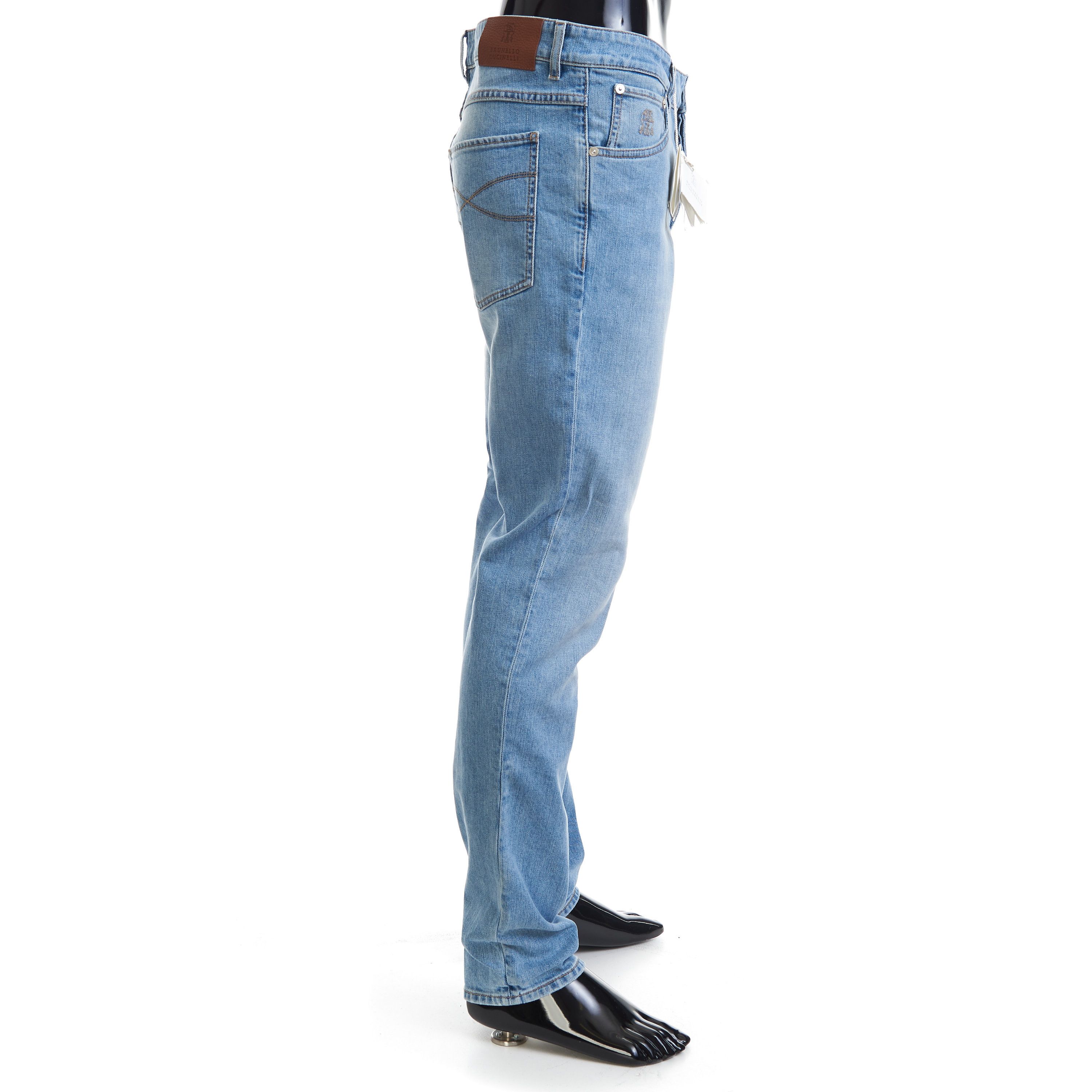 Brunello Cucinelli Slim Fit Five Pocket Jeans In Light Blue Denim Size US 44 / EU 60 - 7 Thumbnail