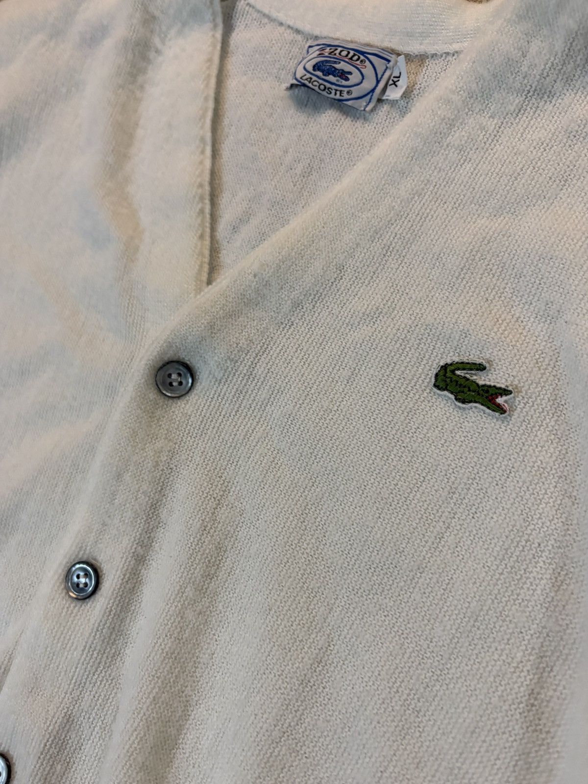 Lacoste Vintage 80s IZOD LACOSTE Cardigan Sweater Ivory Made in USA Size US XL / EU 56 / 4 - 2 Thumbnail