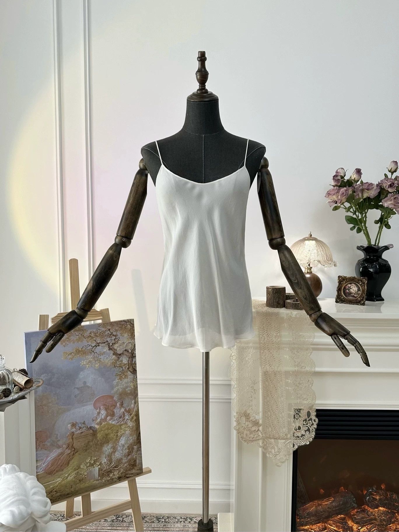 The Row THE ROW Wavy Hem Silk Thin Strap White Top L Size L / US 10 / IT 46 - 2 Thumbnail