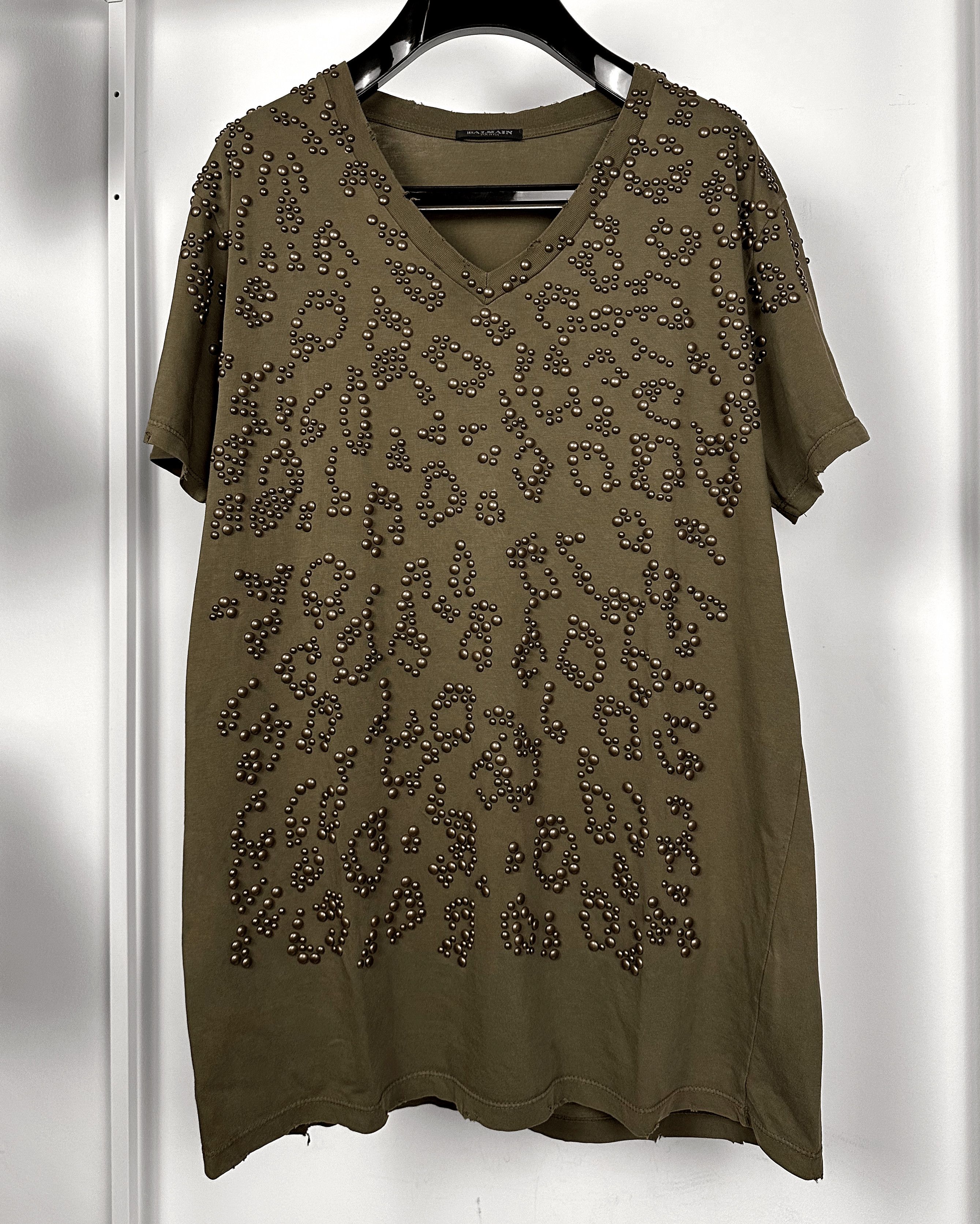 Balmain Balmain Studded Khaki T-Shirt Size US L / EU 52-54 / 3 - 3 Thumbnail