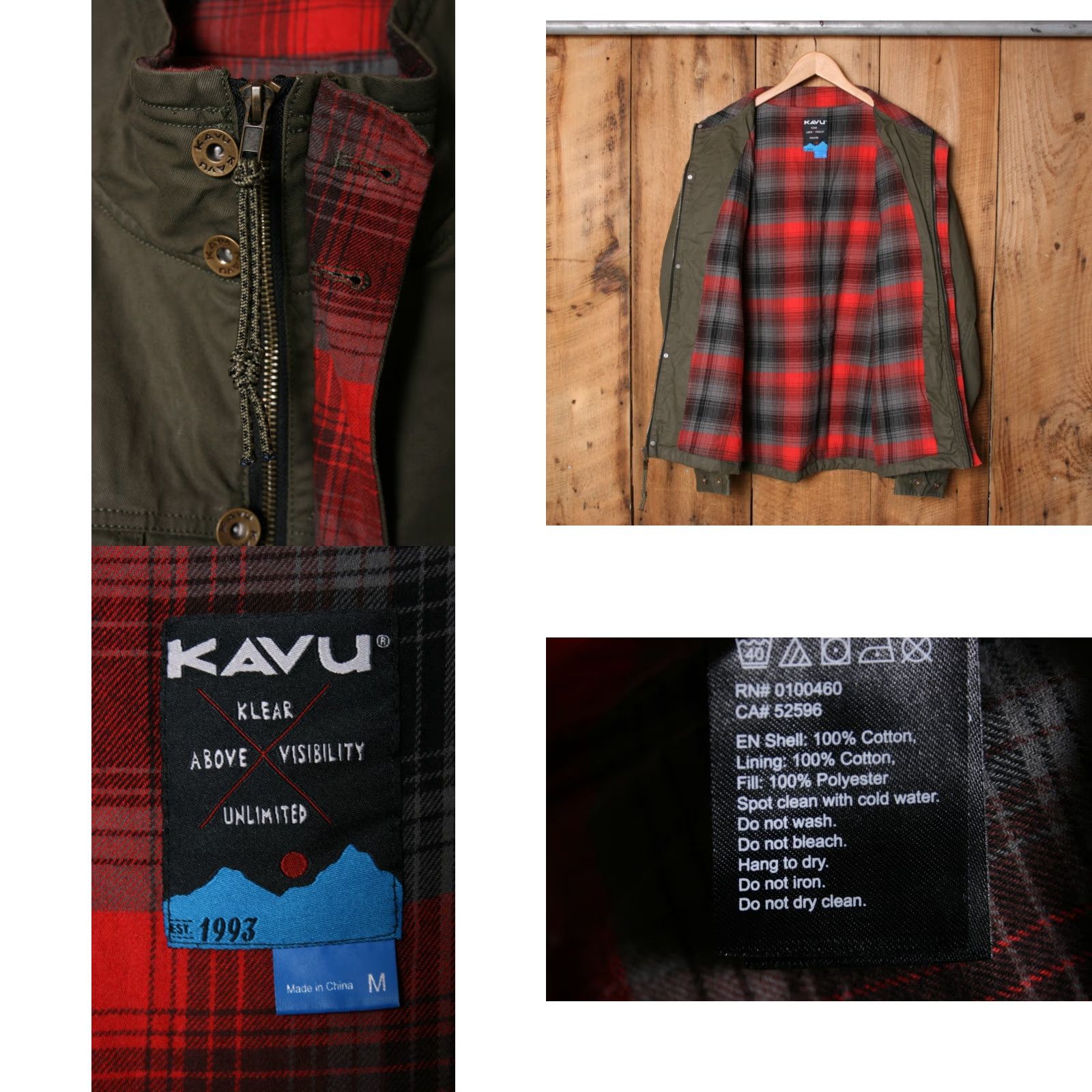 KAVU KAVU Jacket Olive Green Cotton Canvas Plaid Flannel Lined Men's M Size Medium -- Excellent Condition Size US M / EU 48-50 / 2 - 8 Thumbnail