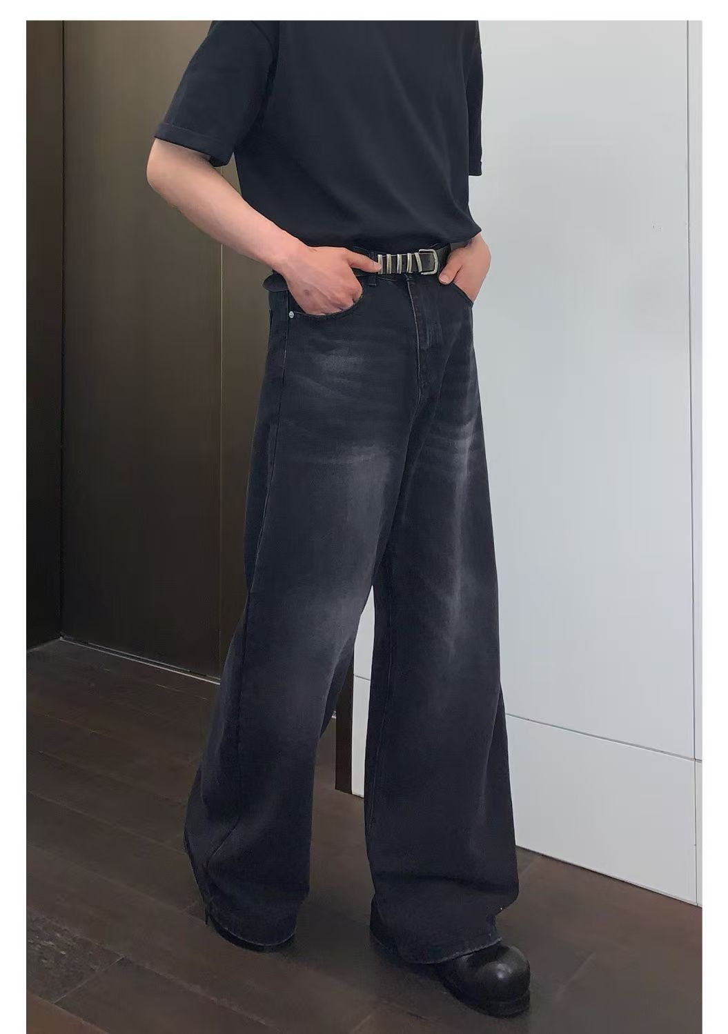 Japanese Brand × Jean Street washed vintage black straight flared jeans y2k Size US 32 / EU 48 - 2 Thumbnail
